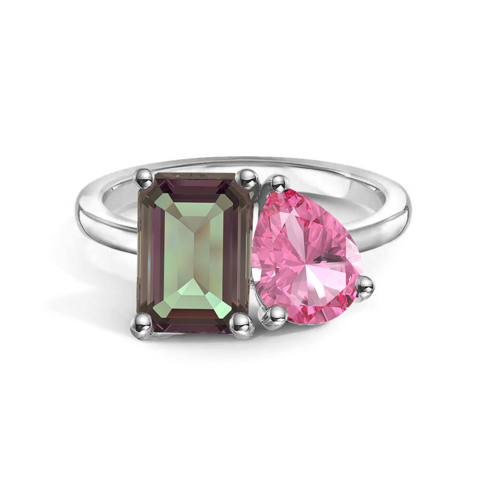Personalized Alexandrite Toi et Moi Anniversary Ring - Custom Birthstone Jewelry for Couples, Engagements & Romantic Gifts