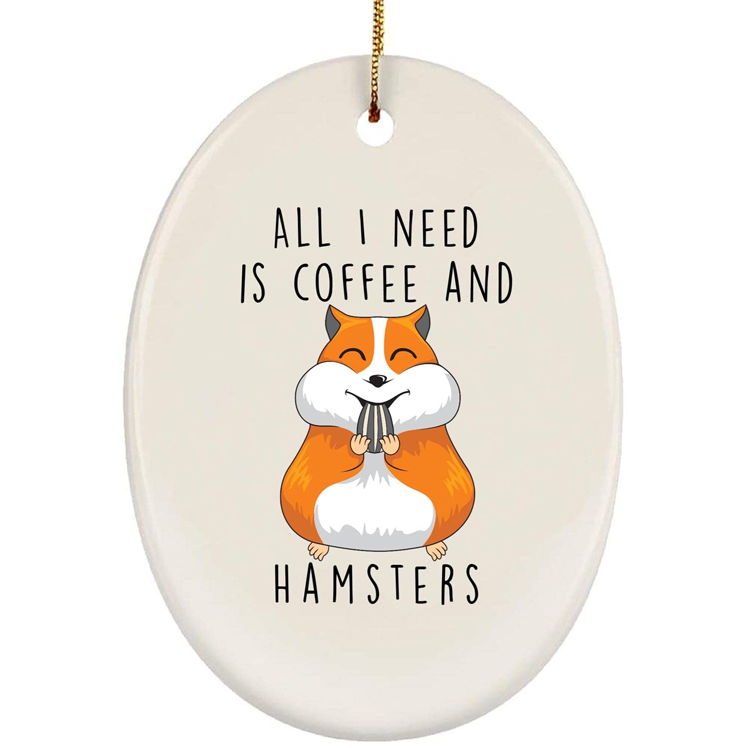 Funny Coffee & Hamster Lover Gift - Christmas Tree Ornament for Mom 2024 - White Oval Ceramic Decoration - Perfect for Holiday Decor & Coffee Enthusiast Gifts