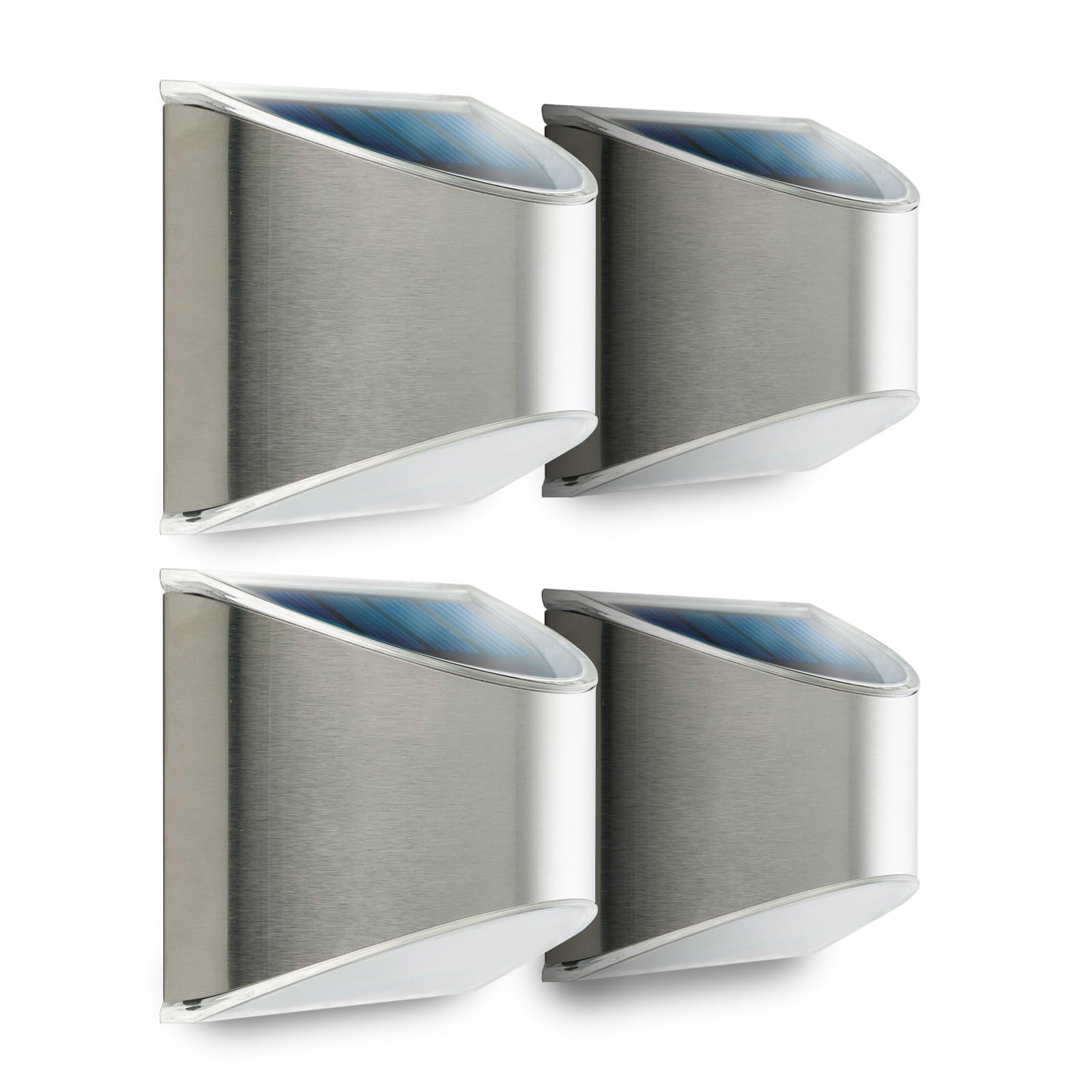 Home Zone Security Solar Wall Lights - Waterproof Outdoor Solar Fence & Step Lighting (4-Pack) - No Wiring Needed, Stainless Steel - Perfect for Garden, Pathway, Deck & Patio Illumination