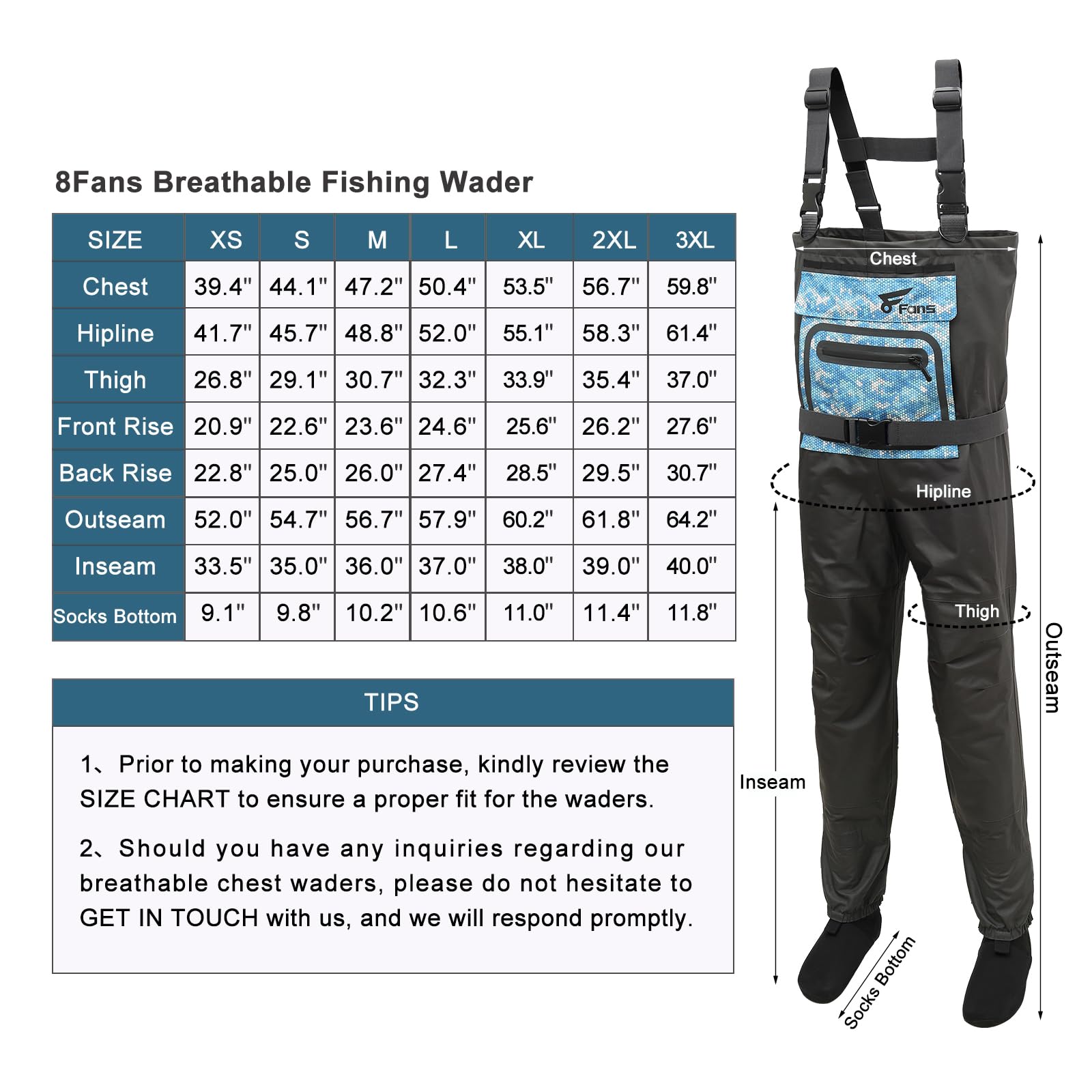 8 Fans Waterproof Neoprene Chest Waders for Men & Women - Bootfoot Fishing & Hunting Gear - Ideal for Fly Fishing, Duck Hunting, and Outdoor Water Activities