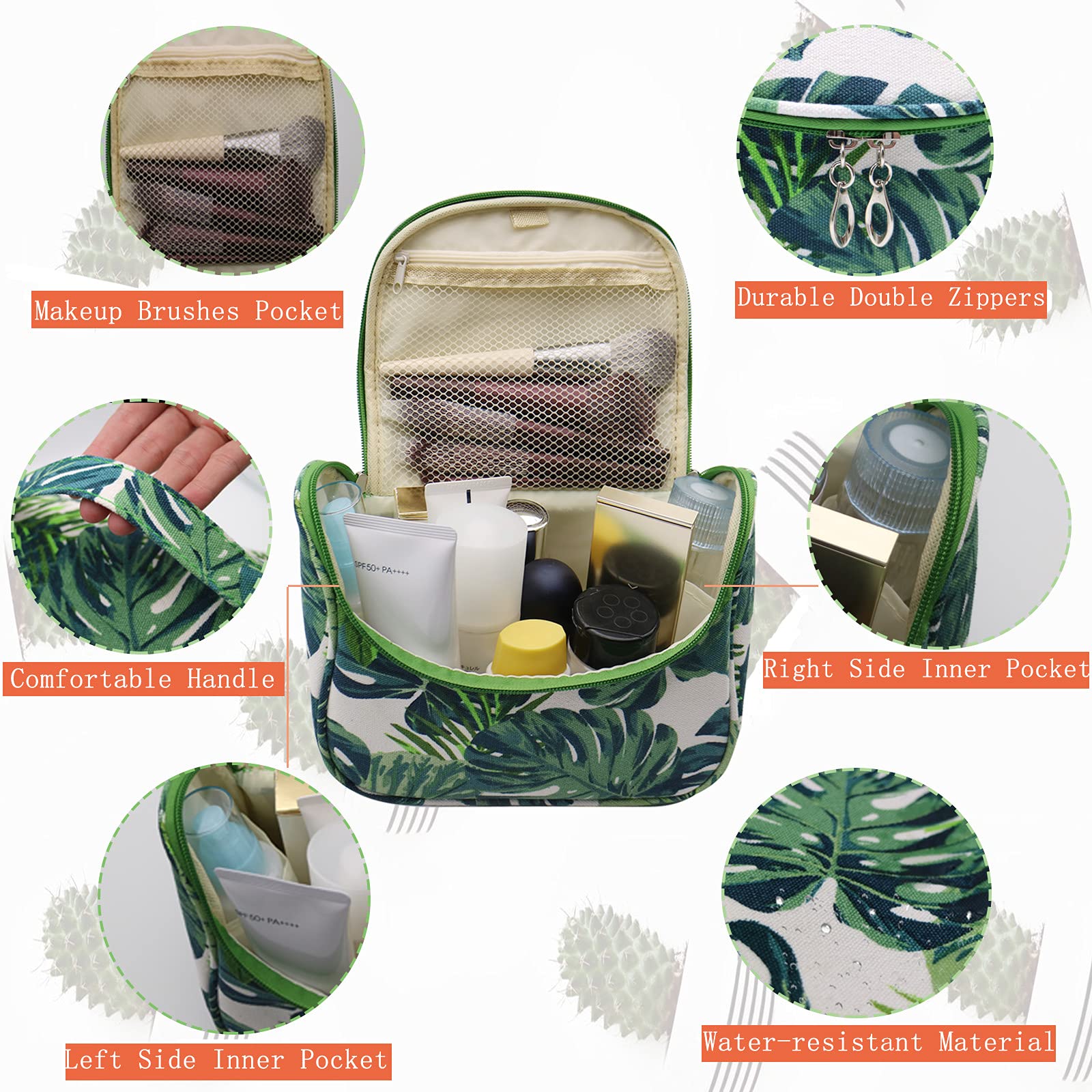3-Piece Waterproof Travel Makeup Bag Set - Large Cosmetic & Toiletry Organizer with Brush Case for Women | Portable Green Makeup Pouch for Vacation, Gym, Daily Use & Airplane Carry-On