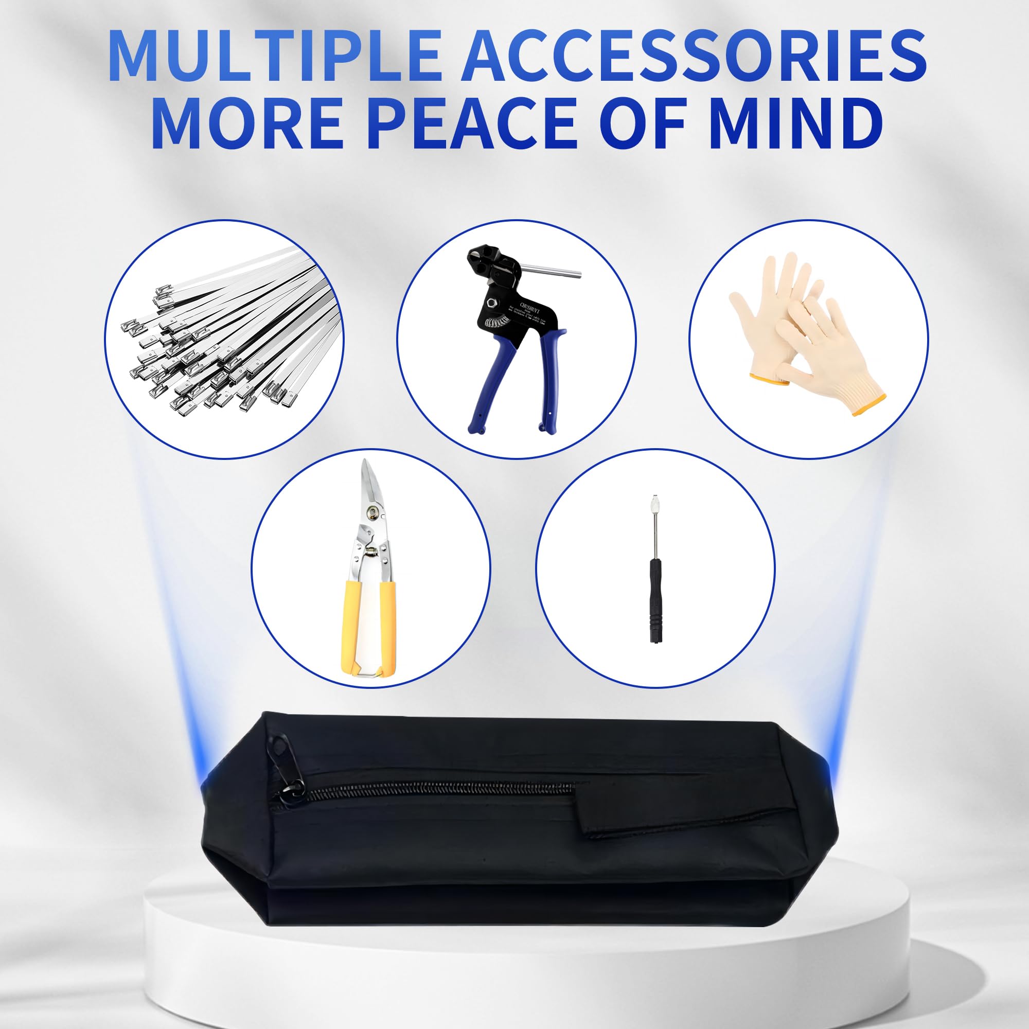 Heavy Duty Stainless Steel Zip Tie Gun Kit - Adjustable Metal Cable Tie Tool with Self-Locking Fastening & Cutting Function - Includes 100pcs CHUSHUYI Steel Zip Ties - Perfect for Outdoor, Industrial, Automotive, and Electrical Wiring Applications