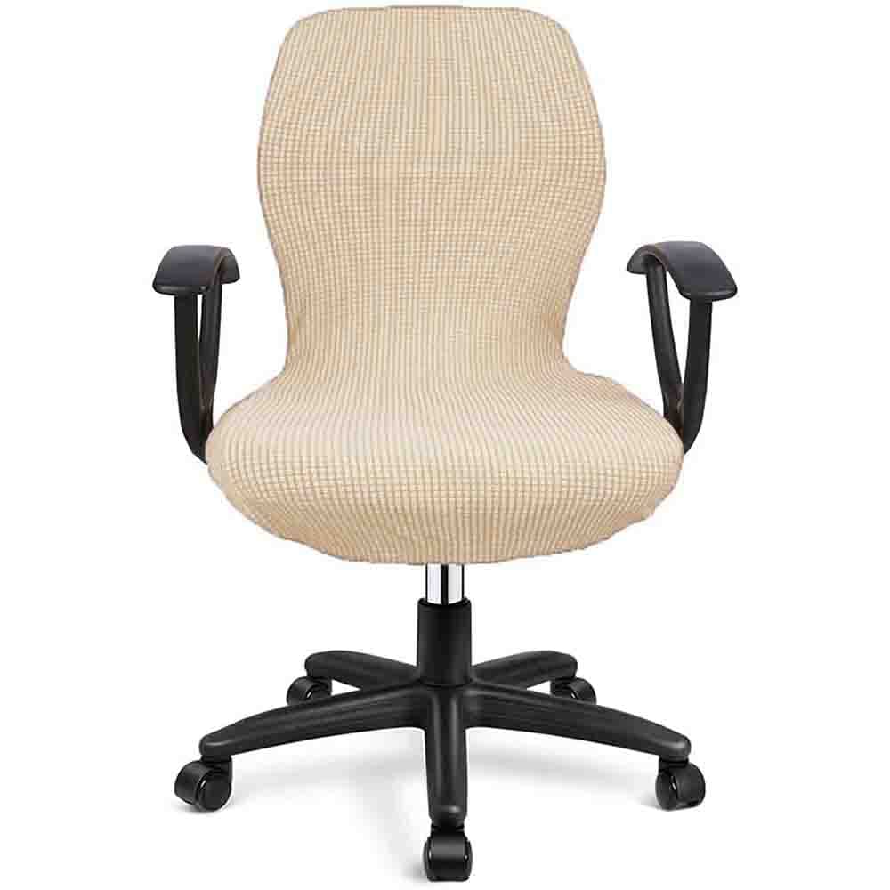 Stretchable Waterproof Office Chair Cover - Jacquard Stripe Computer Chair Slipcover for High Back Desk & Rotating Boss Chairs (Set of 9, Beige) | Home Office Furniture Protection & Decor Upgrade