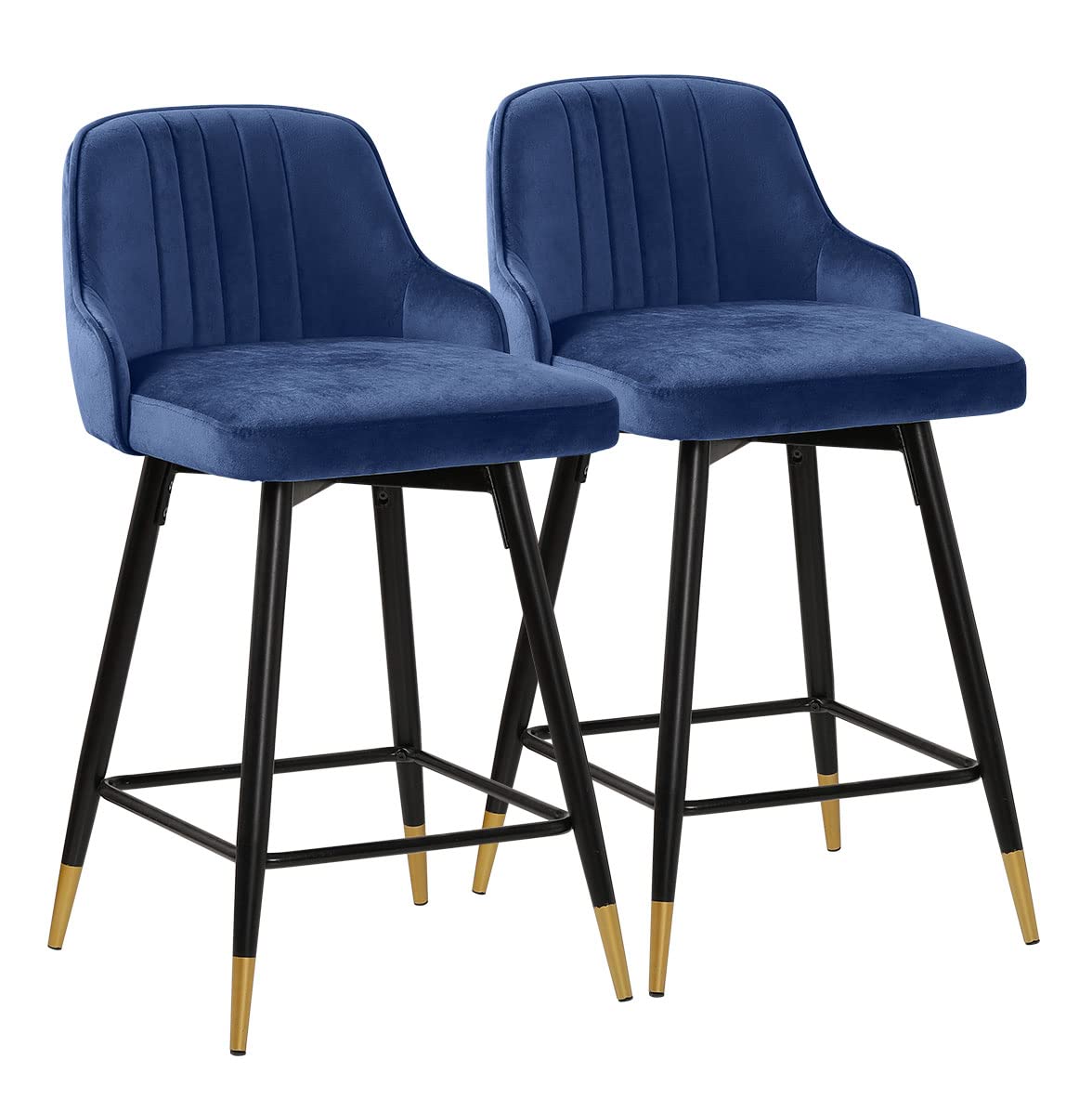 Swivel Bar Stool Set of 2 - 25.6 Inch Counter Height Stools with Low Back & Velvet Upholstery - Heavy Duty Metal Frame Bar Chairs for Kitchen Island, Dining Room, Patio - Royal Blue - Perfect for Entertaining & Casual Dining