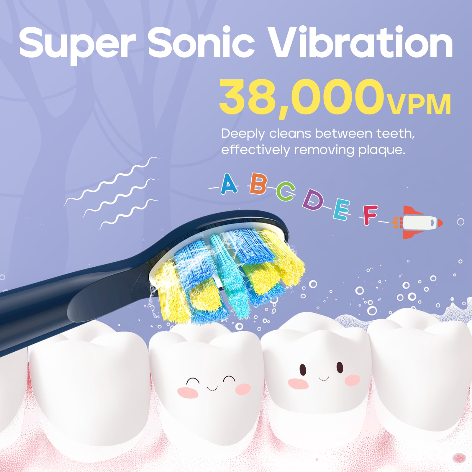 **Kids Electric Toothbrush - Rechargeable Sonic Toothbrush with 5 Cleaning Modes, 38,000 VPM, 4 Brush Heads & DIY Stickers - Smart Timer, IPX7 Waterproof - Best for Ages 3-12 (Navy Blue) | Ideal for Daily Oral Care, Travel & Encouraging Healthy Brushing Habits**