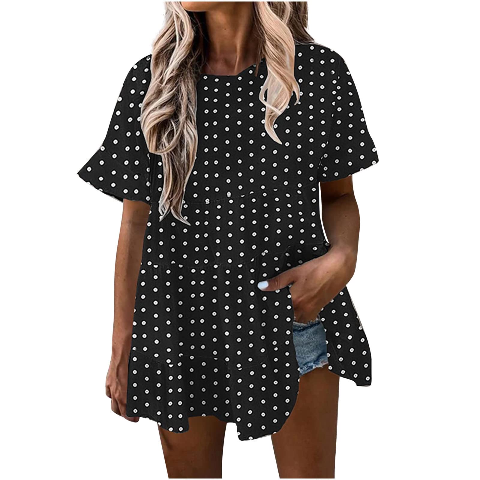Women's Cute Babydoll Tops with Ruffle Hem & Short Sleeve - Flowy Peplum Blouse for Teens & Girls | Perfect for Summer Outfits, Casual Wear & Date Nights