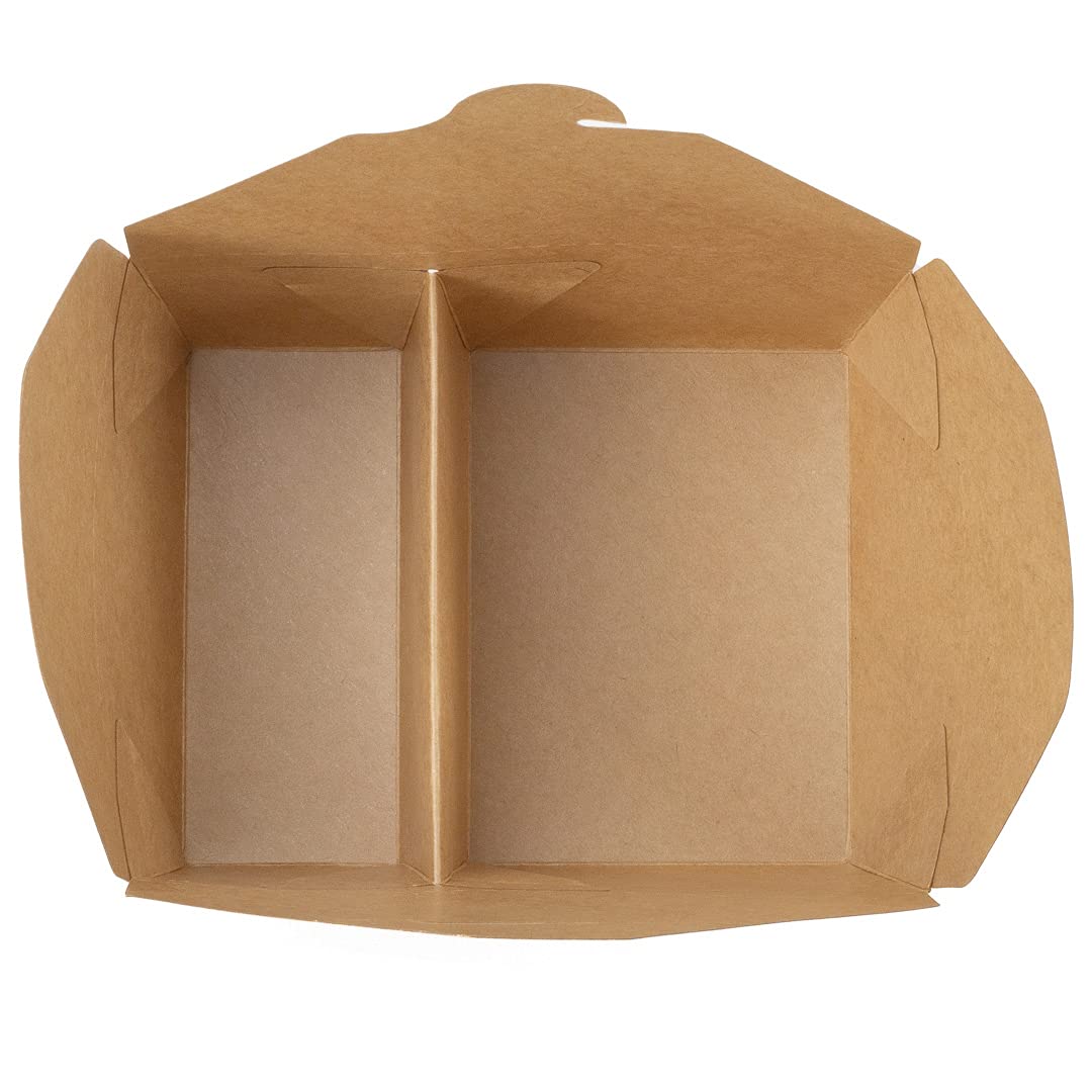 Eco-Friendly 47oz Kraft Paper Takeout Containers - 200 Pack 2-Compartment Greaseproof Food Boxes with Secure Tab-Lock | Ideal for Restaurants, Catering & Meal Prep | Safe for Hot/Cold Foods, Perfect for Takeout, Delivery & Leftovers