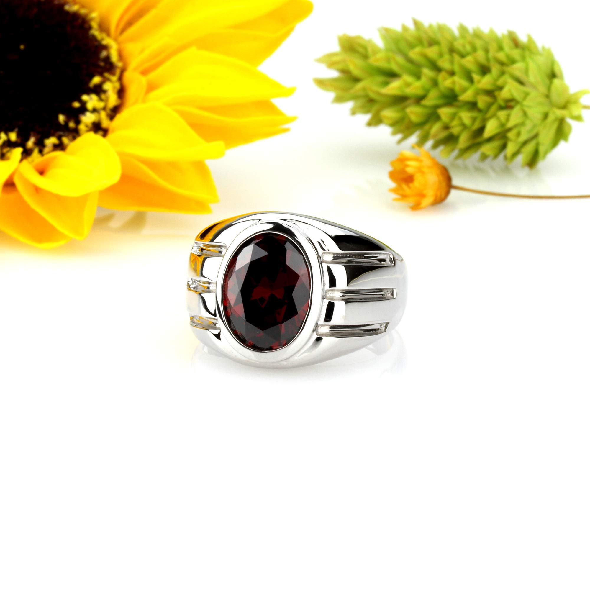 Sterling Silver Oval Cut Simulated Garnet CZ Domed Men's Ring 11MM (Size 8-15) - Perfect for Weddings, Anniversaries, and Everyday Elegance