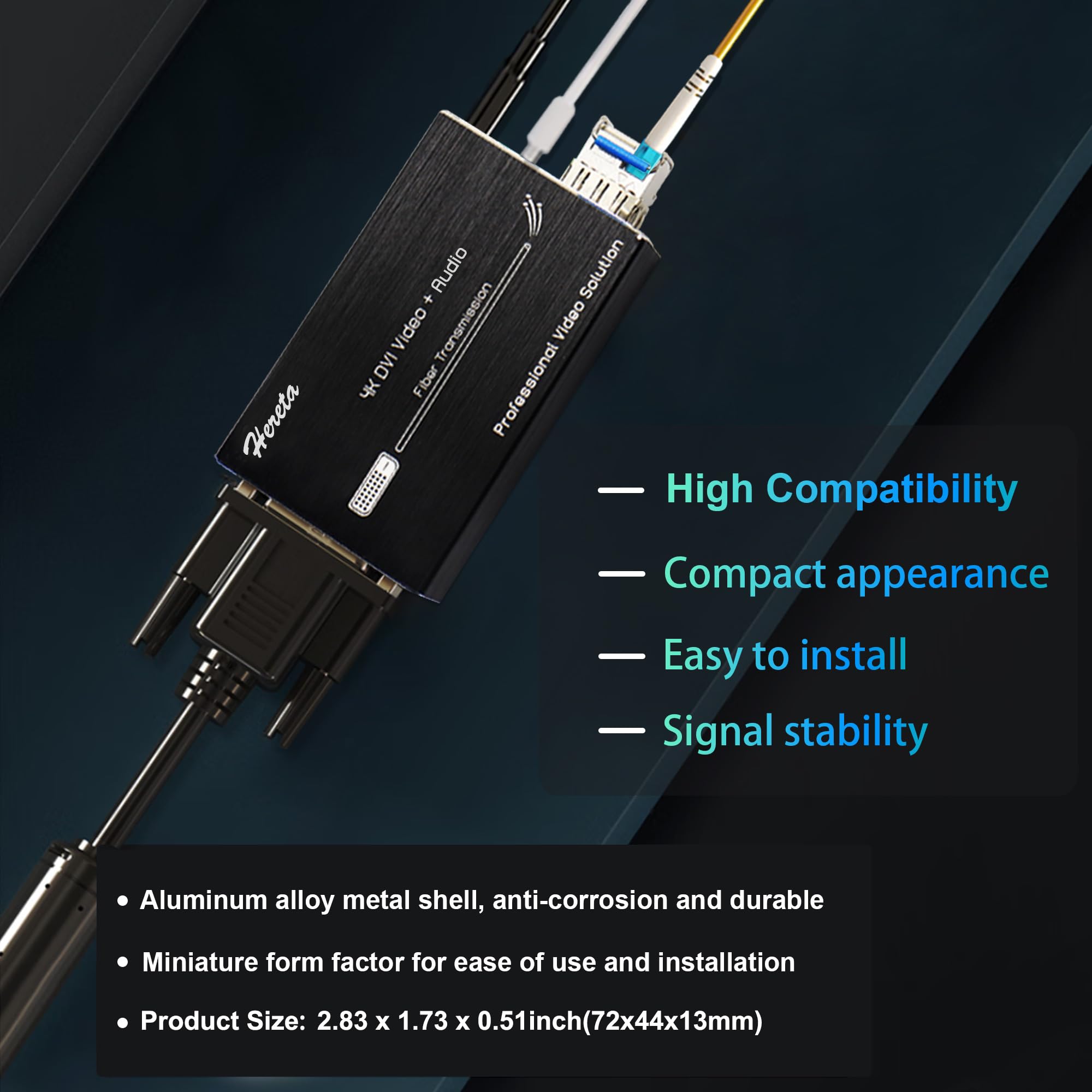 4K HD Mini DVI to Fiber Optic Extender - 20km Single-Mode Video Converter with External Stereo Audio | Ideal for Long-Distance CCTV, Broadcast & Conference Room AV Systems