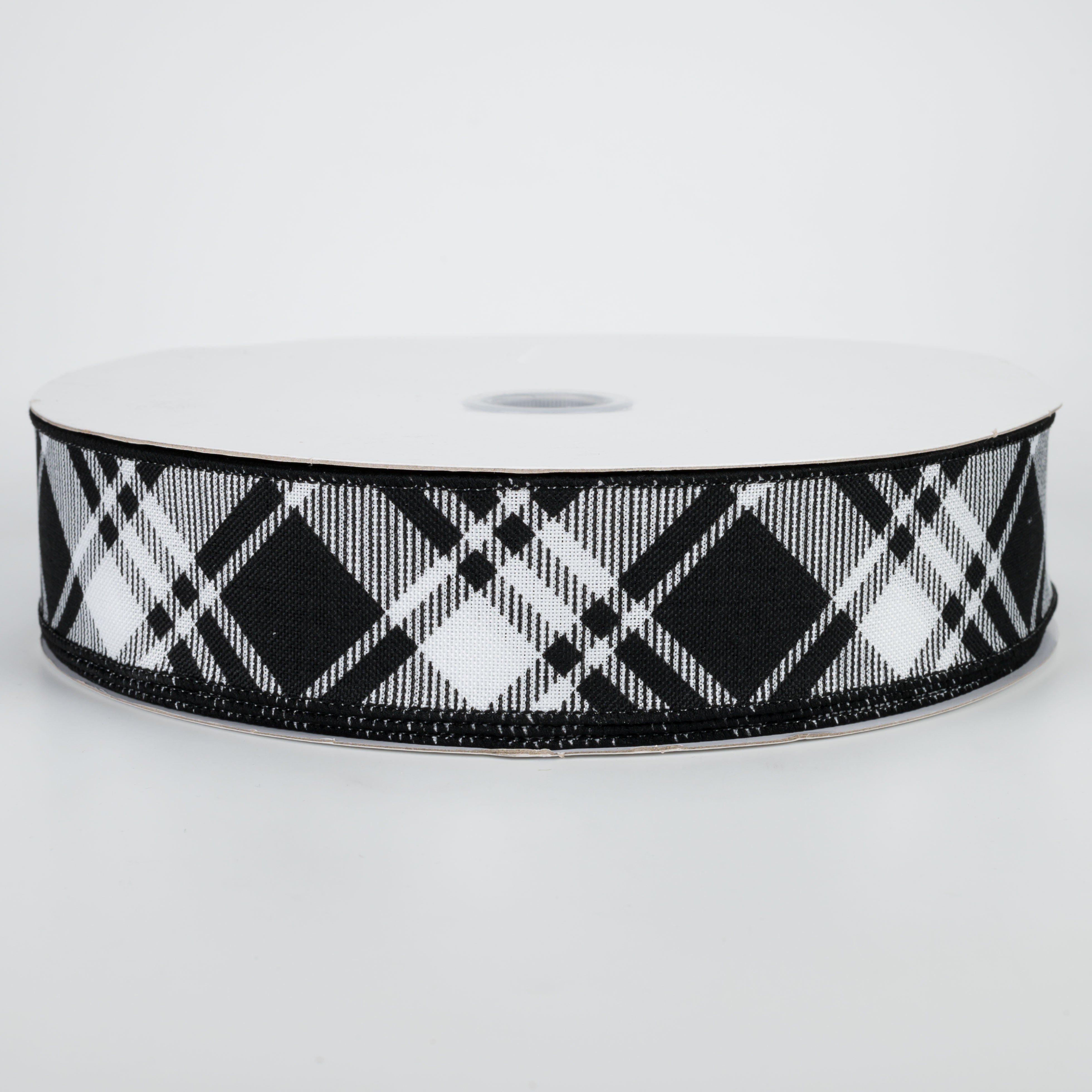 1.5 Inch Diagonal Stripe Check Ribbon - White & Black Grosgrain Ribbon (50 Yards) for Gift Wrapping, Crafts, and DIY Projects