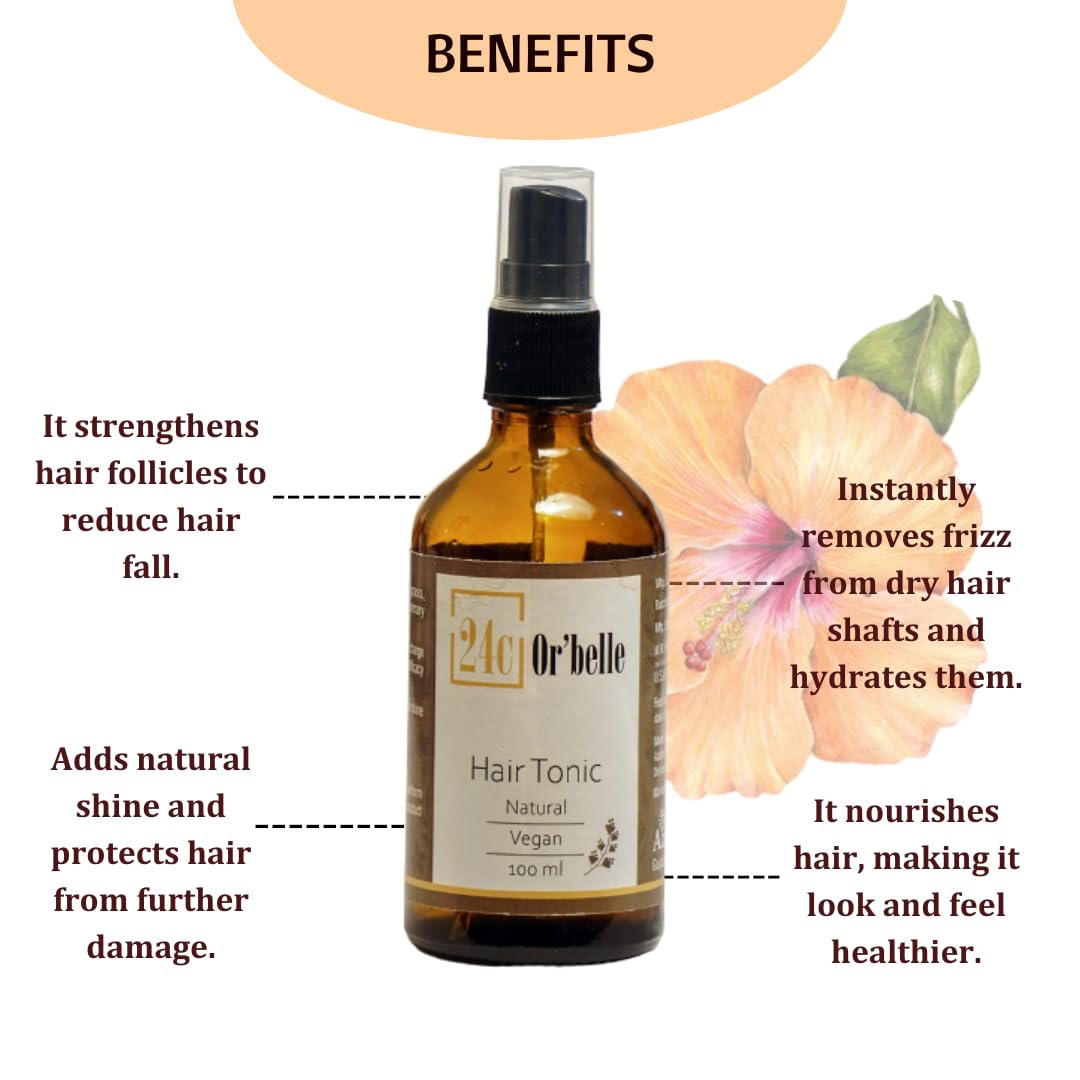 Orbelle 24 Non-Greasy Hair Growth Tonic - Natural Hair Regrowth Treatment with Hydration & Shine - For Thinning Hair, Damaged Hair & Daily Nourishment - Perfect for Men & Women