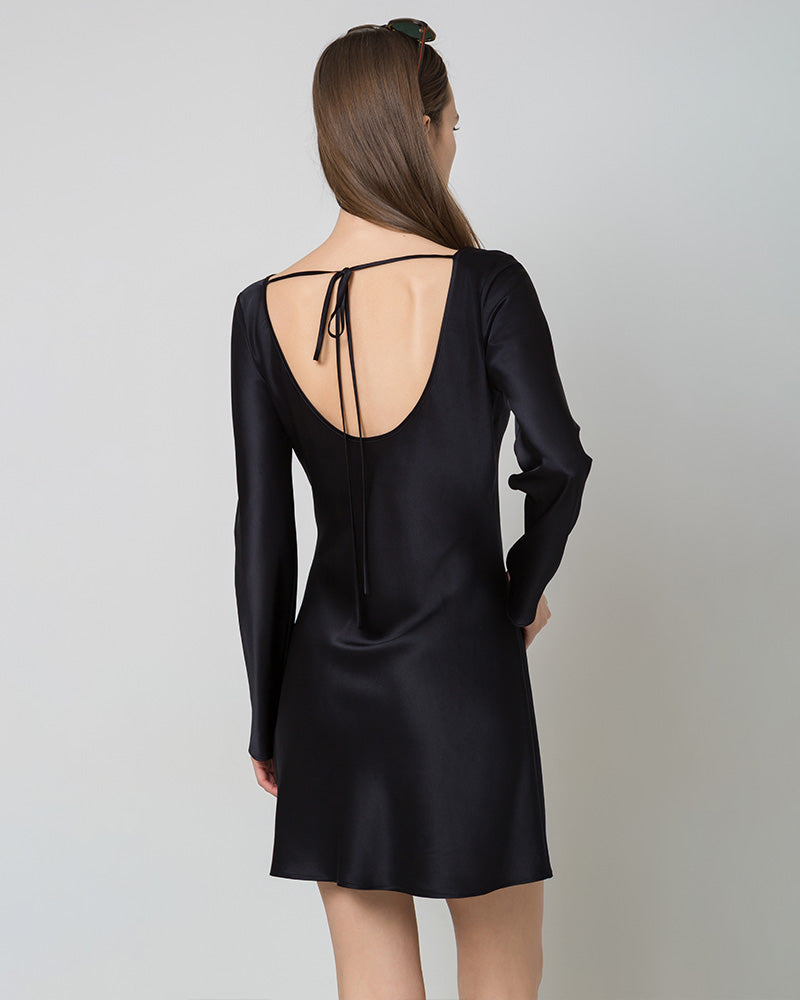 Elegant Silk Open Back Long Sleeve Mini Dress for Women - Sexy Party & Evening Cocktail Dress - Perfect for Date Night, Club Wear & Special Occasions
