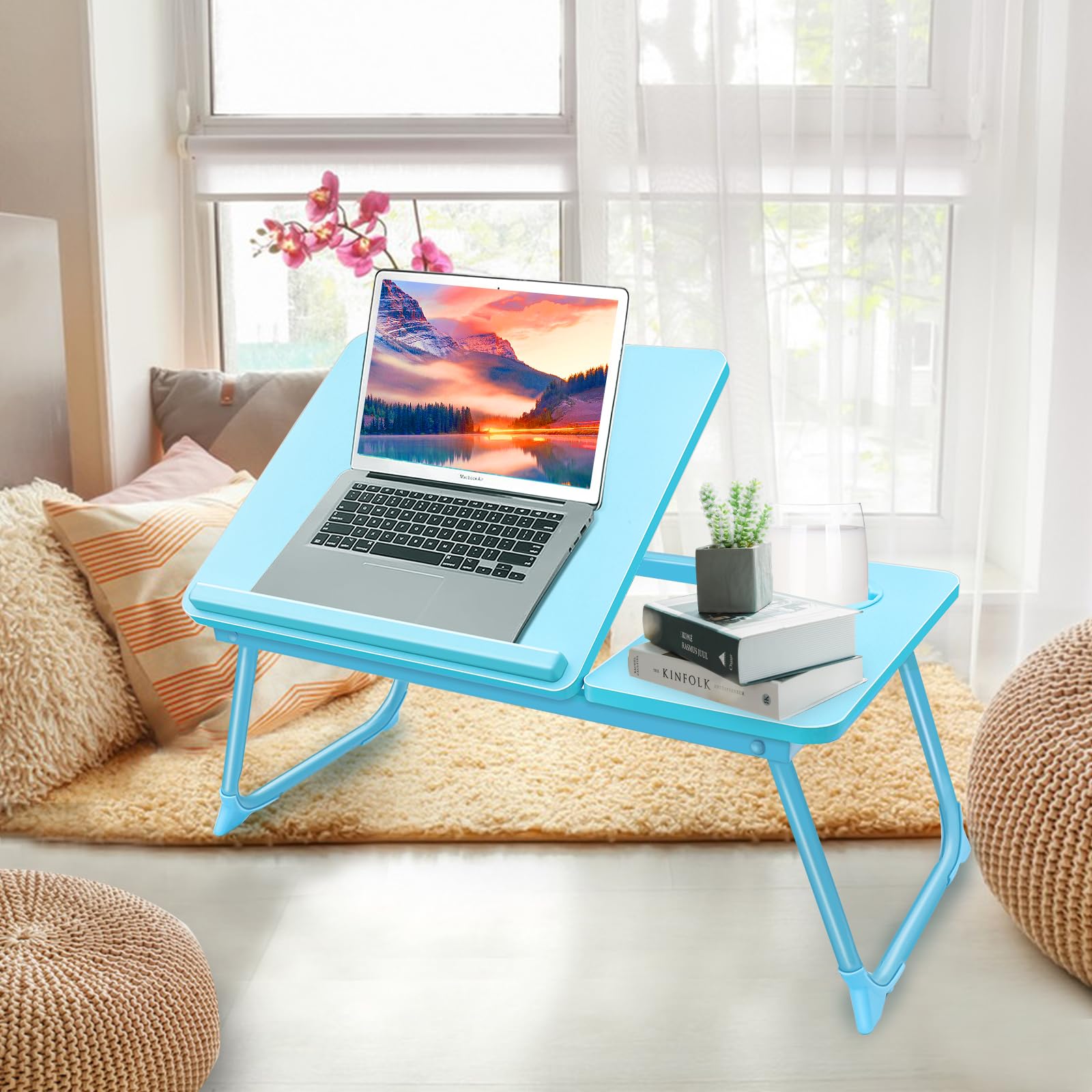 Portable Foldable Laptop Desk for Bed & Couch - Adjustable Bed Tray Table with Cup Holder for Kids & Adults - Perfect for Working, Studying, Reading or Eating in Bed, Sofa or Floor