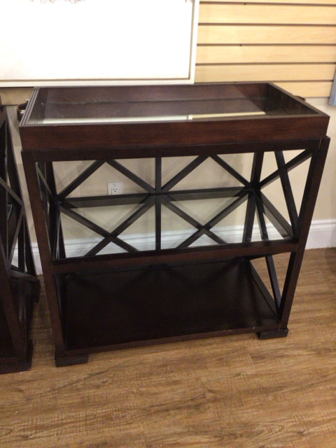Dark Wood Mirrored Tray Top Console Table - Elegant Entryway Furniture for Hallway, Living Room & Bedroom Decor
