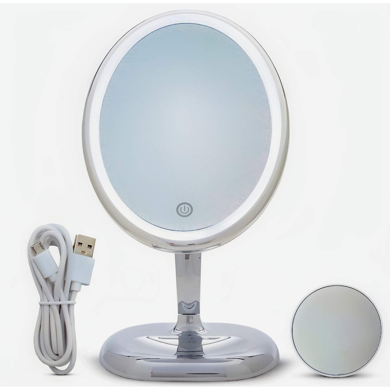 Oval LED Makeup Mirror with Lights - 10x Magnifying Vanity Mirror for Table Top, 360° Swivel Travel Mirror with Compact Design - Professional Beauty Makeup Mirror for Home, Salon & Travel Use