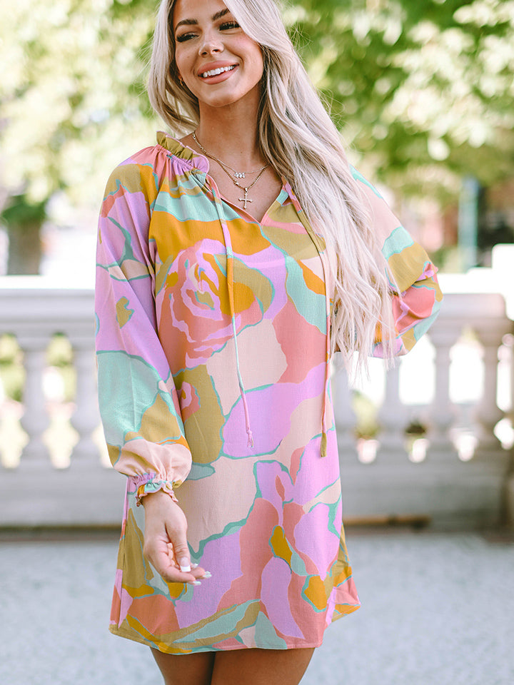Stylish Printed Tie Neck Long Sleeve Dress for Women | Elegant Office & Party Wear | Perfect for Work, Cocktail Events & Date Nights