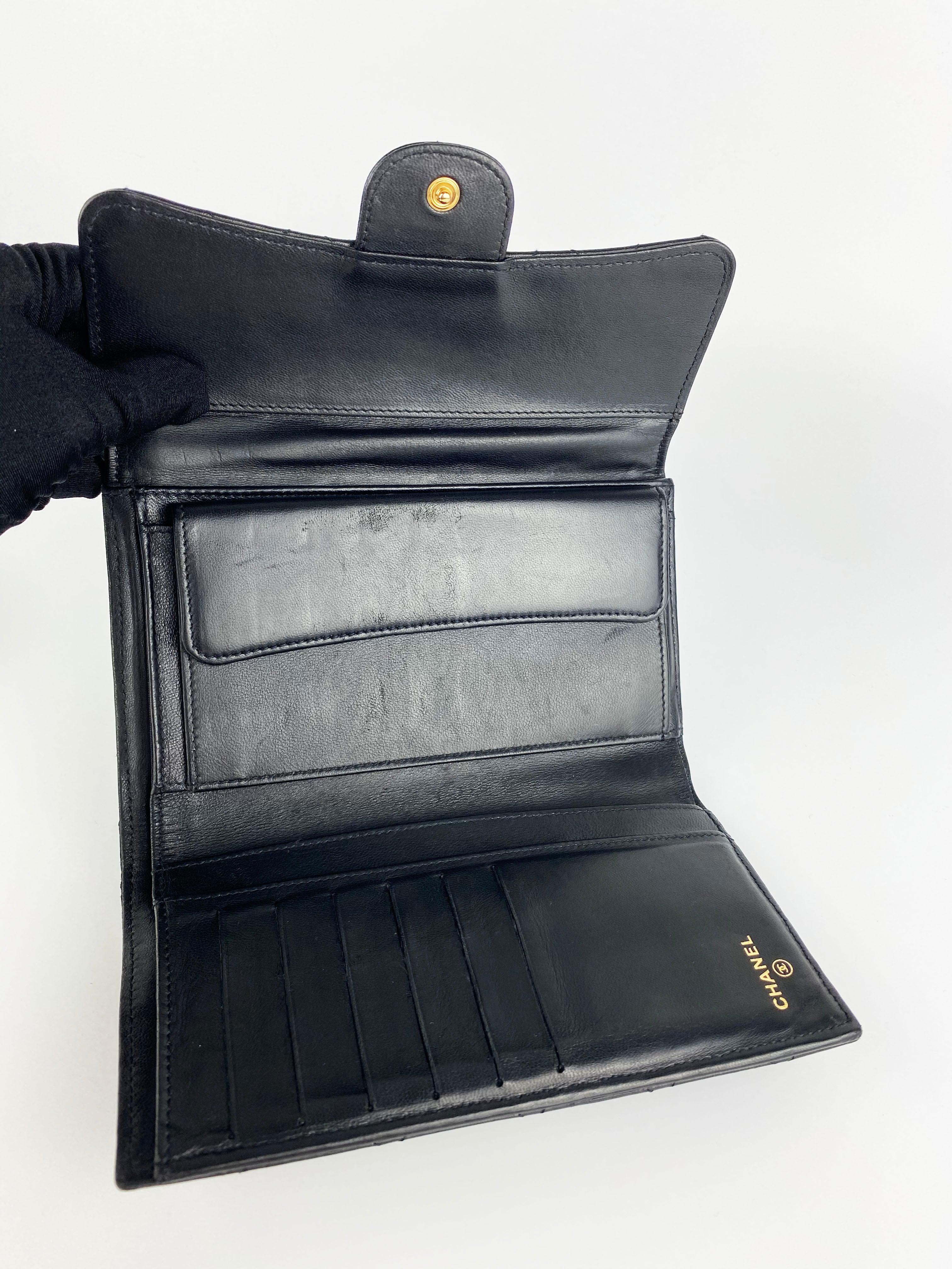 Chanel Black Classic Flap Wallet - Genuine Leather Luxury Women's Wallet for Everyday Use & Special Occasions