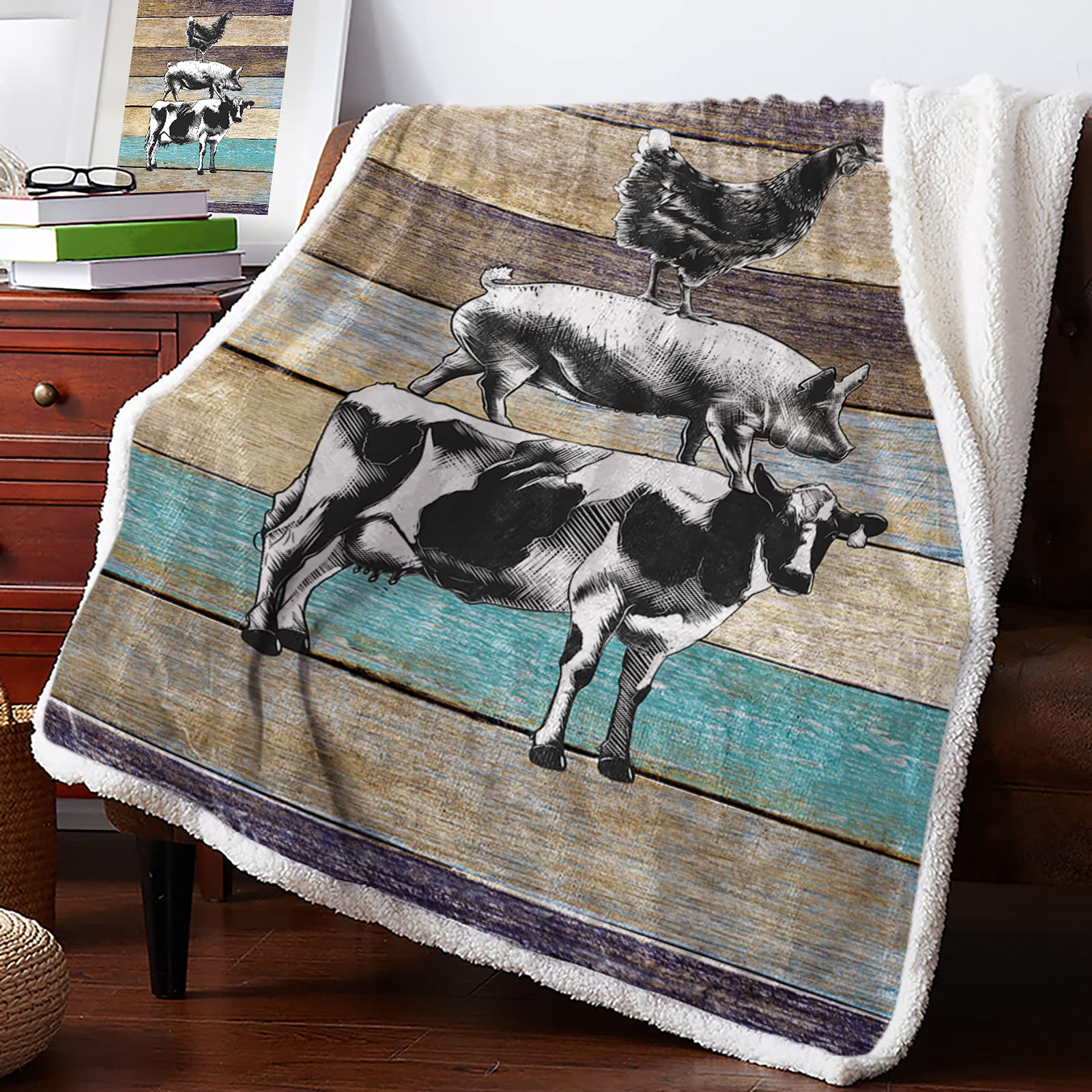Farm Animals Sherpa Fleece Blanket - Super Soft & Warm 40