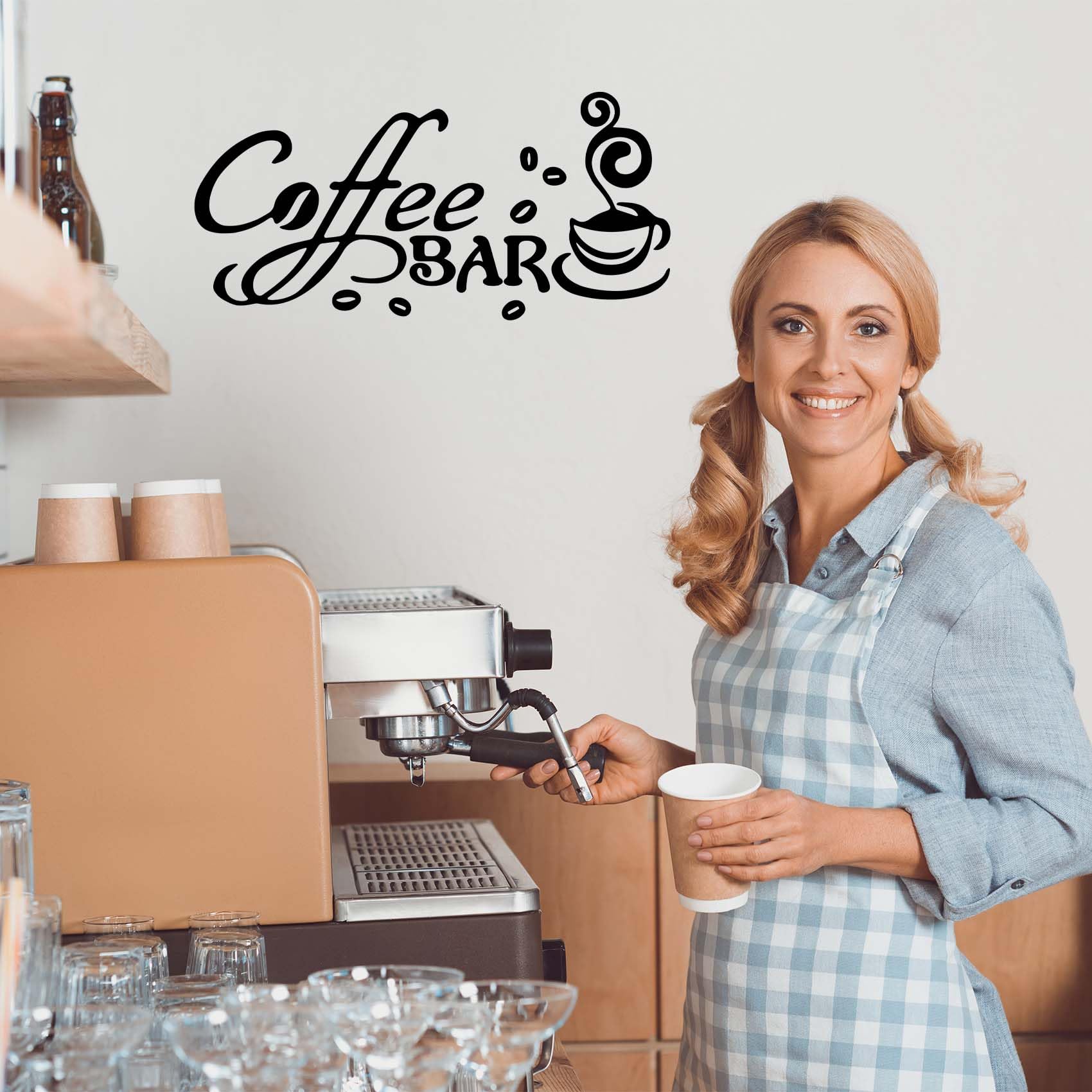 Vinyl Coffee Bar Wall Decals - Coffee Station Decor Stickers for Kitchen, Restaurant & Office - 50x24cm Cafe Wall Art - Perfect for Coffee Shops, Pubs & Home Bar Decor