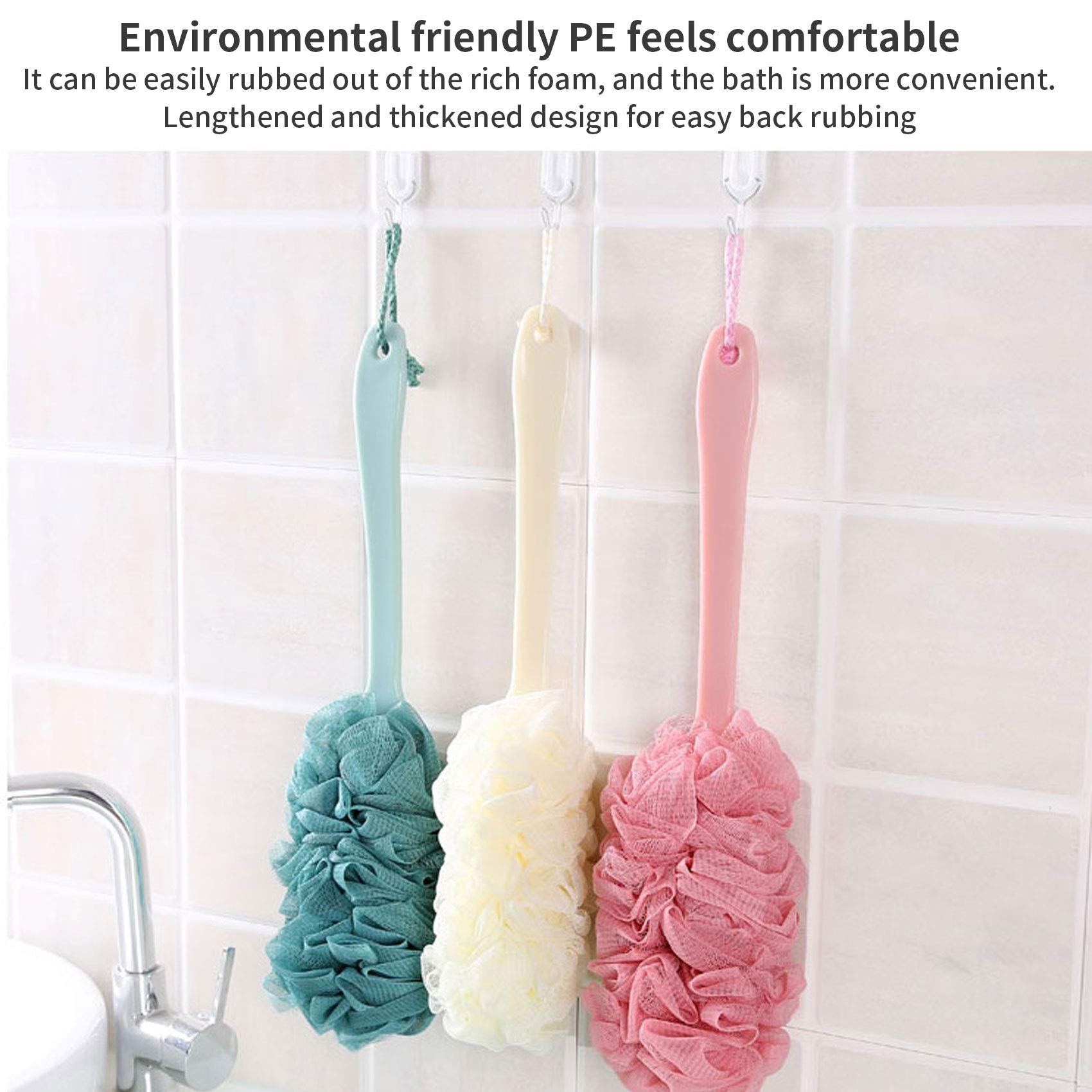 3 Pack Long Handle Back Scrubber - Soft Mesh Exfoliating Bath Brush with Loofah Sponge | Gentle Body Scrubber for Deep Cleansing | Perfect Shower Accessories for Women & Men (Green) - Ideal for Hard-to-Reach Areas & Sensitive Skin Care