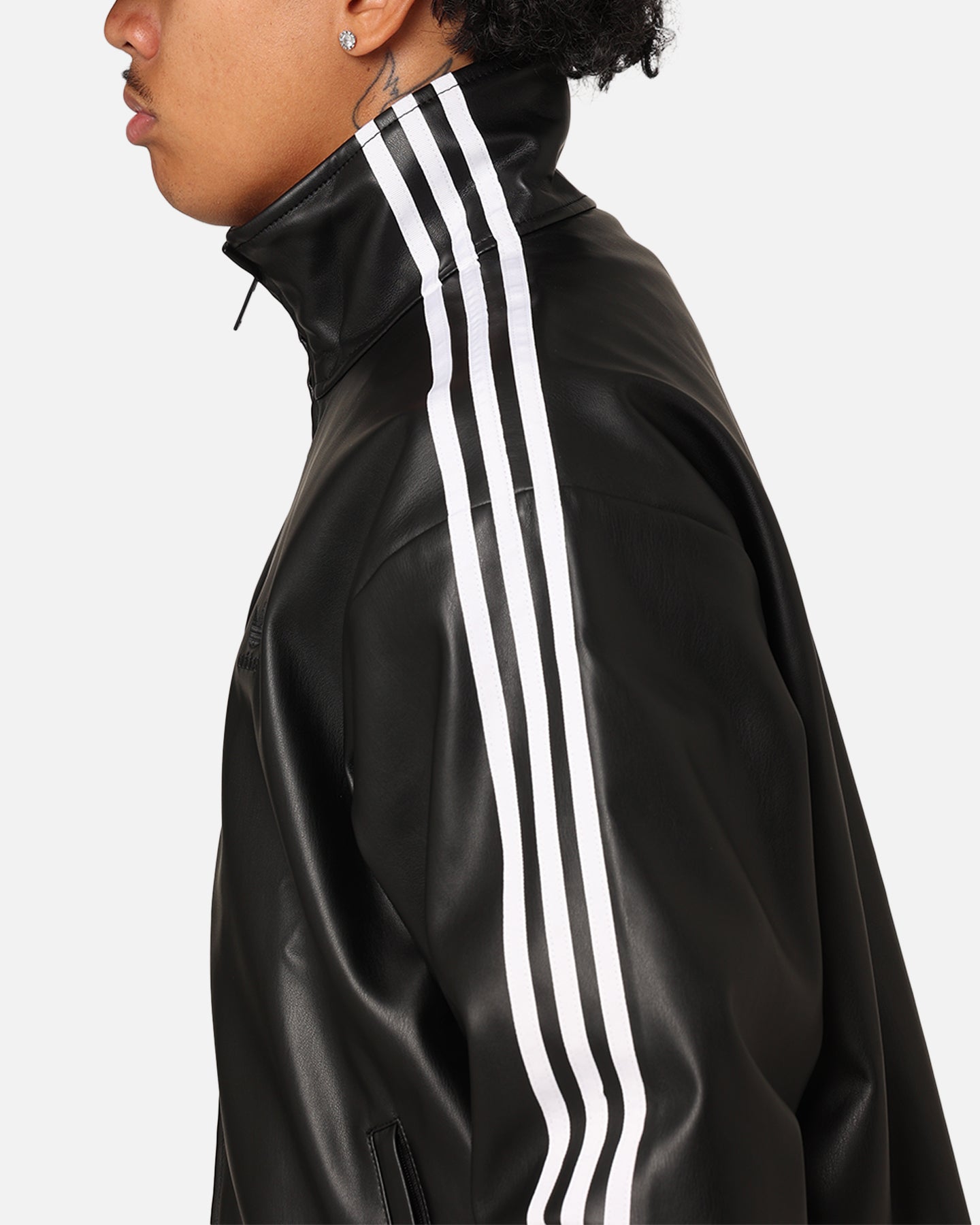 Adidas Faux Leather Adicolor 3-Stripes Firebird Track Jacket for Men & Women - Black Loose Fit Tracksuit Top for Running, Gym & Streetwear Fashion