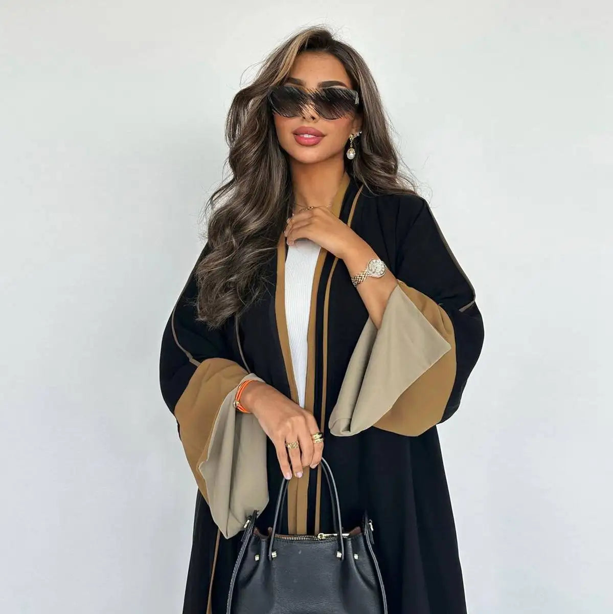 Elegant Two-Tone Sleeve Cardigan Open Abaya Dress for Women - Perfect for Prayer, Modest Fashion & Special Occasions