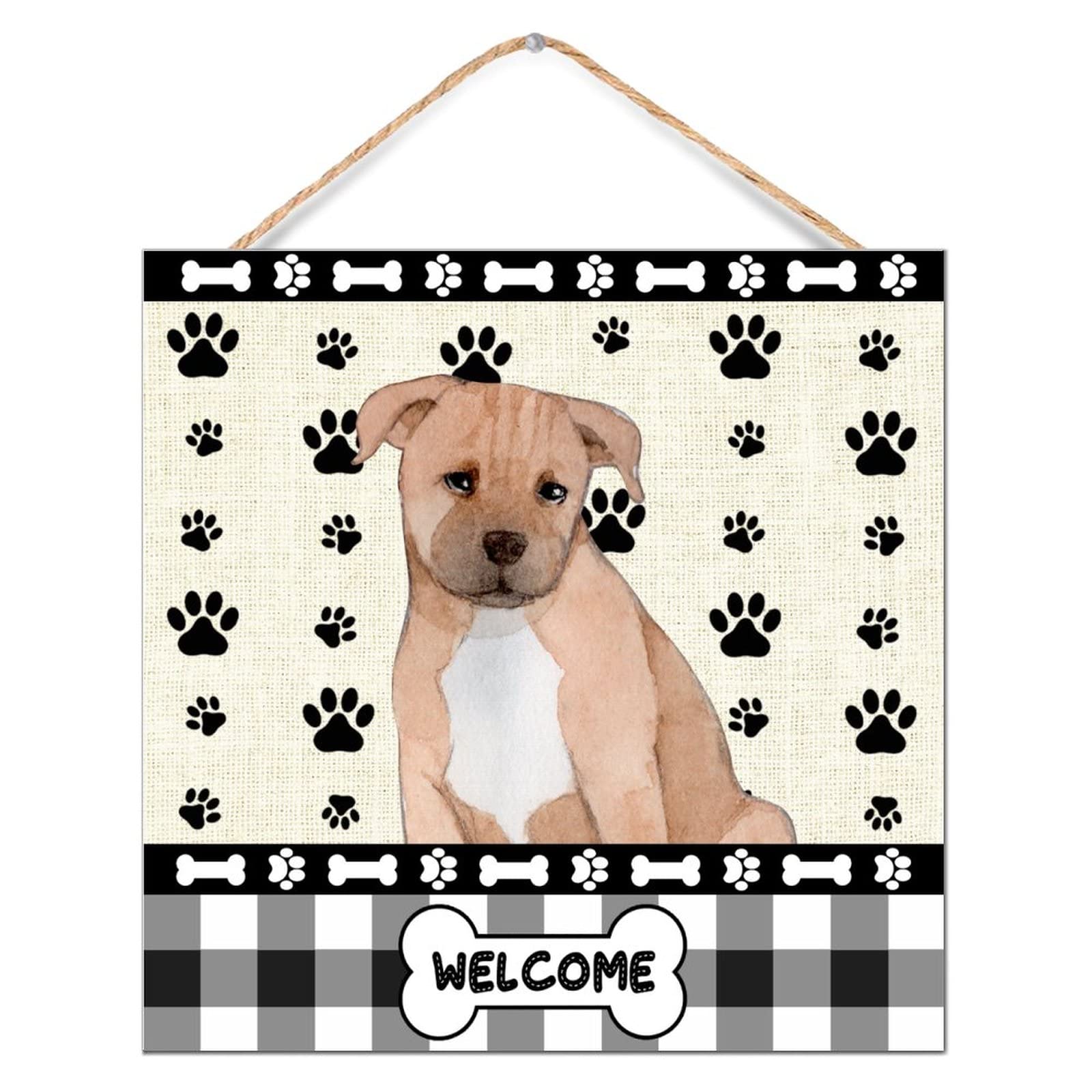 12x12 Inch Rustic Wood Signs - Boxer Dog Paw Welcome Farmhouse Wood Plaque, Handcrafted Wall Art Hanging Decor for Door, Kitchen, Dining Room - Perfect for Country Home & Cabin Decor