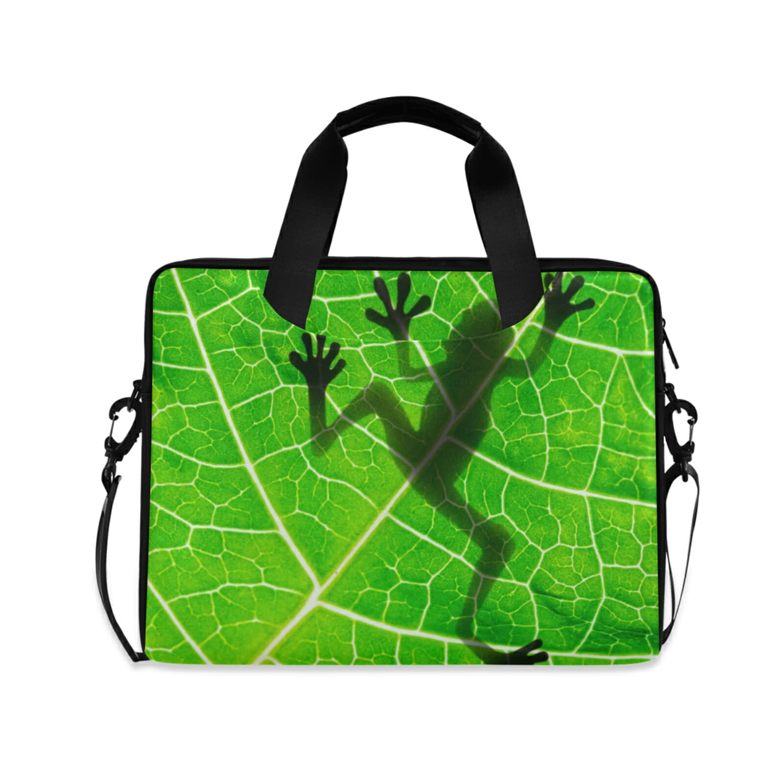 HUXINO Animal Frog Green Leaves Laptop Sleeve Case for 14 15.6 16 inch Laptops, Durable Computer Bag with Shoulder Strap & Handle, Stylish Messenger Notebook Bag for Men, Women, Boys & Girls - Perfect for Work, School & Travel