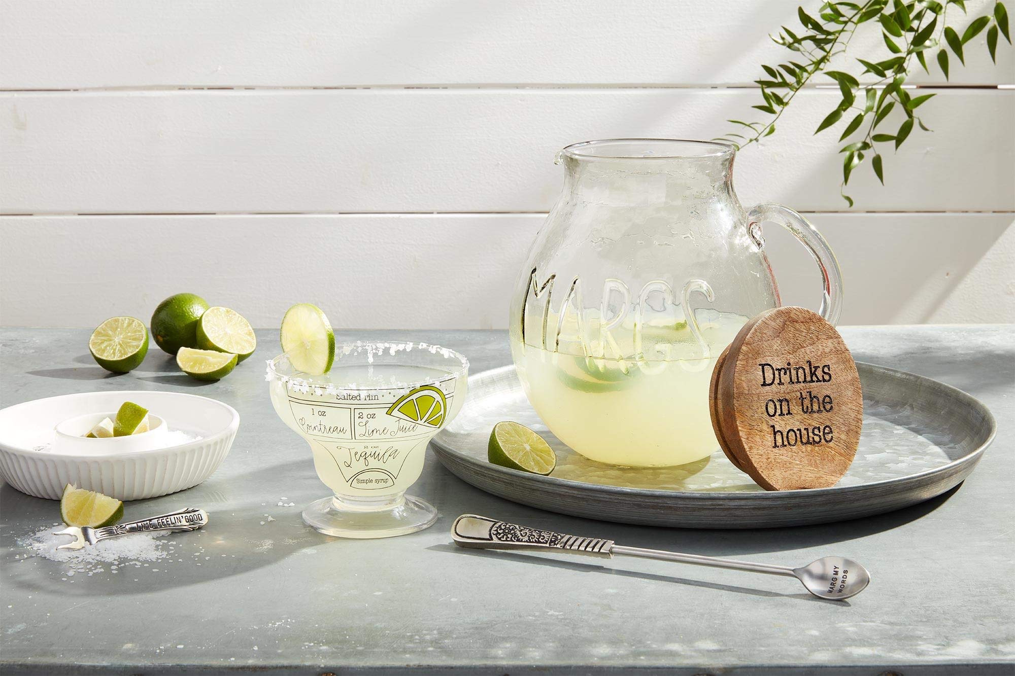 Mud Pie 6-Piece Clear Stemless Margarita Glass Set with Ingredients - Perfect for Cocktail Parties, Home Bars & Summer Entertaining