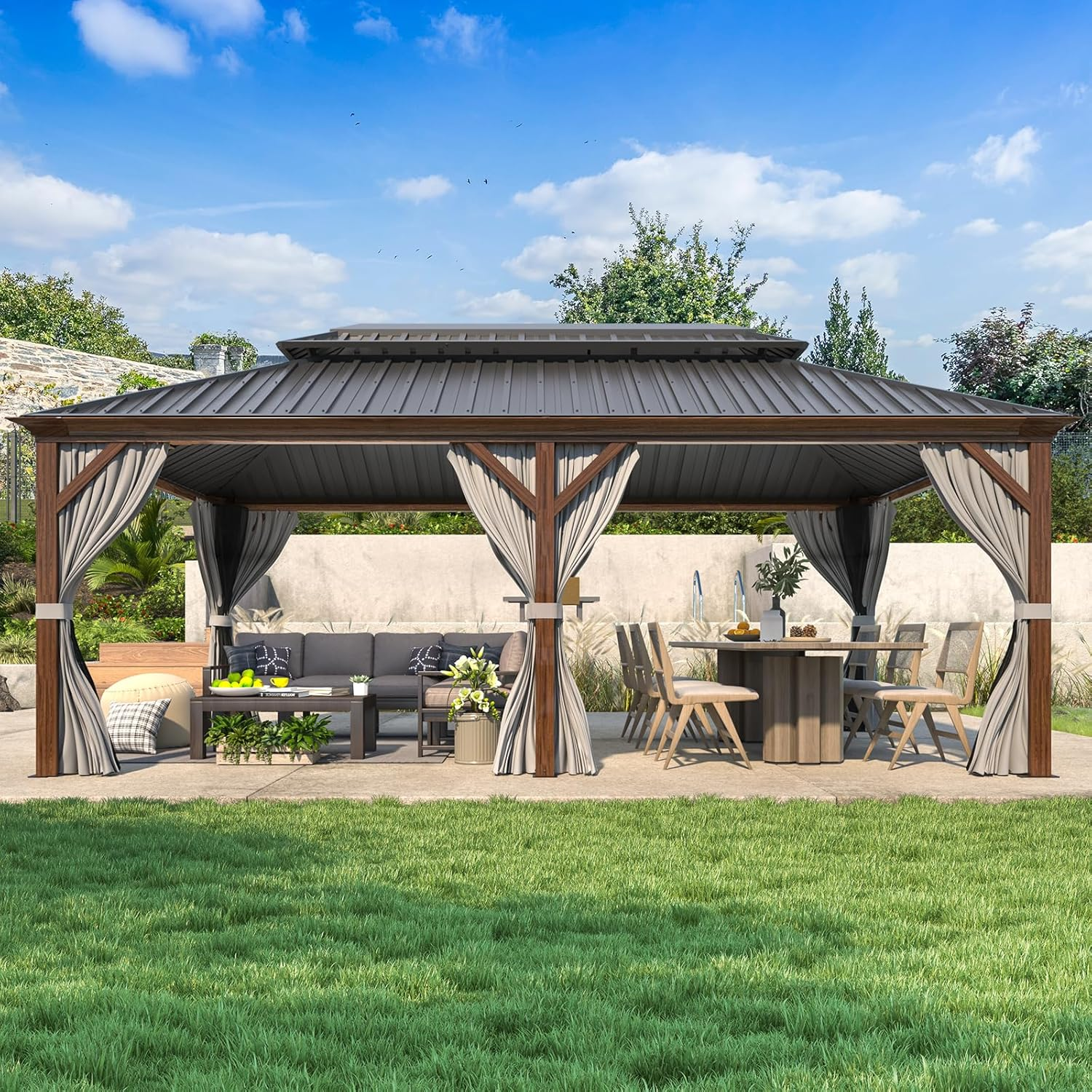 12' x 20' Hardtop Gazebo with Side Panels - All-Weather Outdoor Canopy for Patio, Backyard & Garden Parties | EROMMY