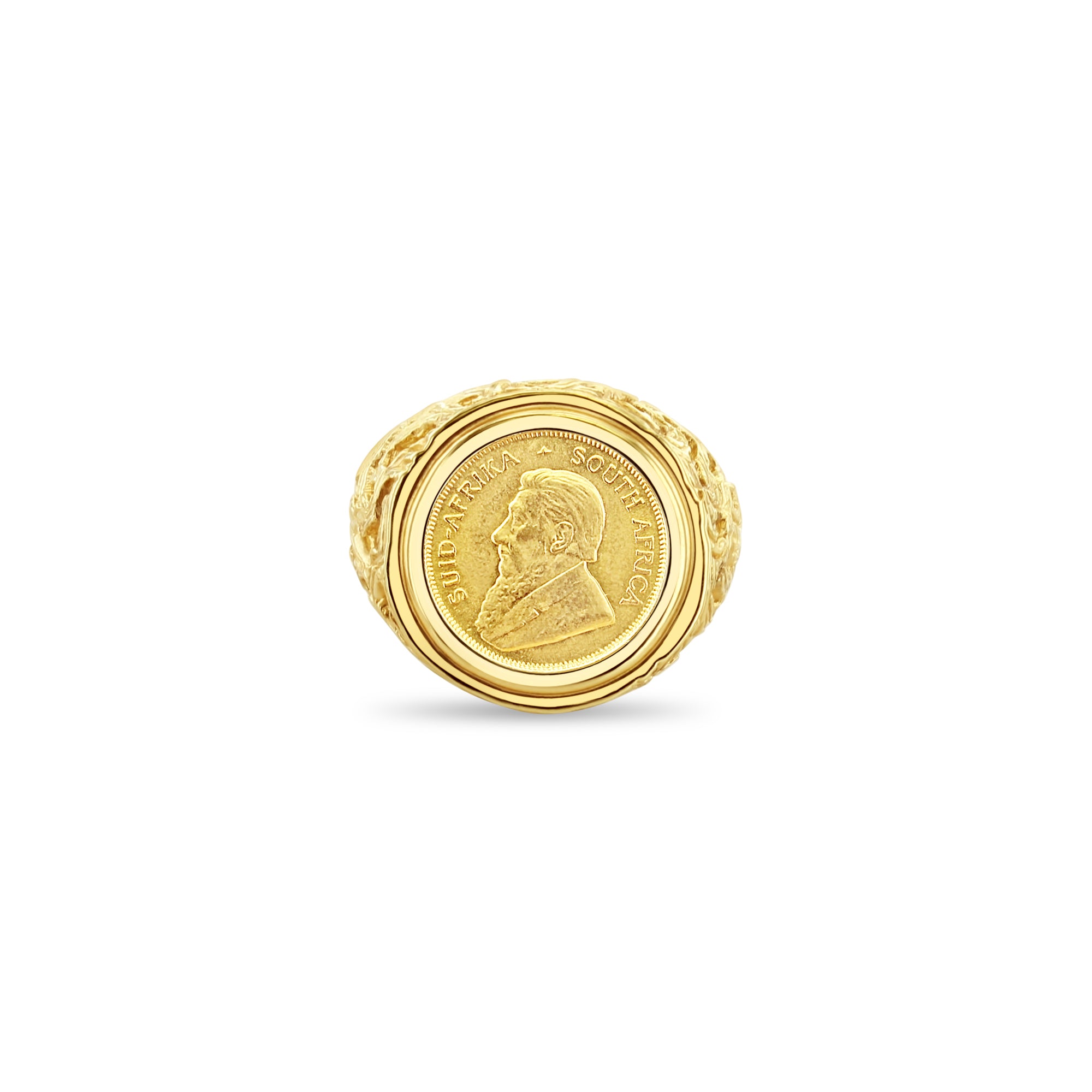 Krugerrand South African Gold Coin Ring with Tree Branch Band Design - Unique Handmade Jewelry for Men & Women, Perfect for Gifts, Weddings & Special Occasions