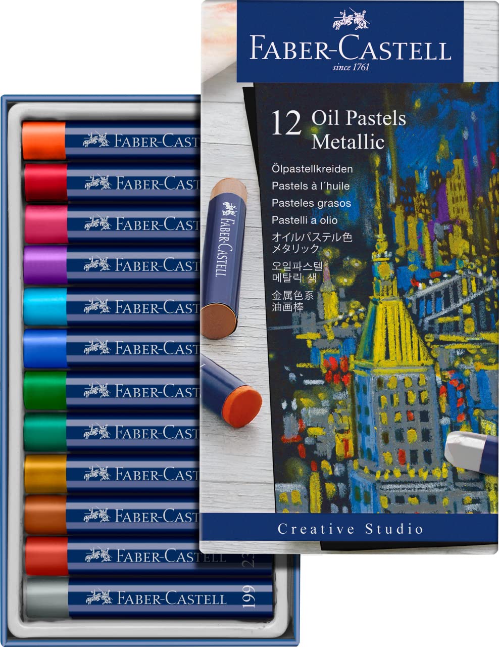 Faber-Castell Metallic Oil Pastels Set - 12 Vibrant Colors | Premium Oil Pastels for Professional Artists, Teens & Adults | Ideal for Sketching, Drawing & Mixed Media Art Projects | Non-Toxic Art Crayons for Creative Expression