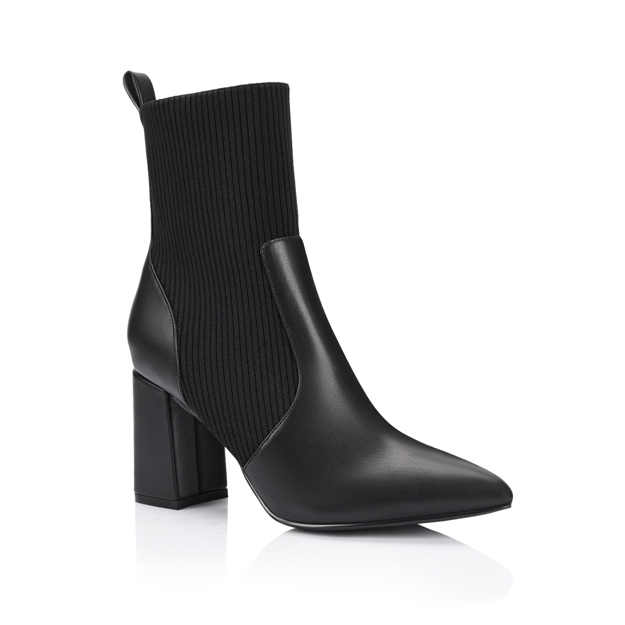 Mayah Knit Ankle Boots for Women - Comfortable Black Winter Booties with Chunky Heel | Perfect for Casual Outfits, Office Wear & Holiday Parties