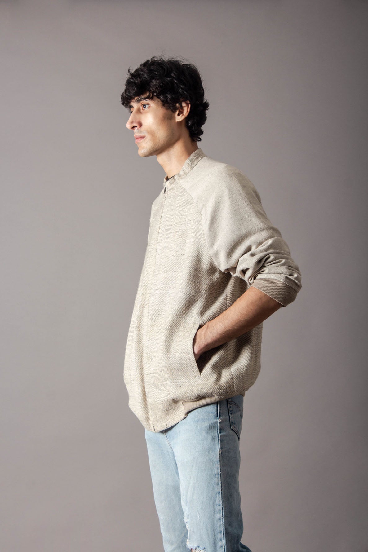 Premium Jaanbaaz Bomber Jacket - Soft Cotton & Eri Silk Blend in Beige & Grey | Stylish Outerwear for Men's Casual & Streetwear Fashion