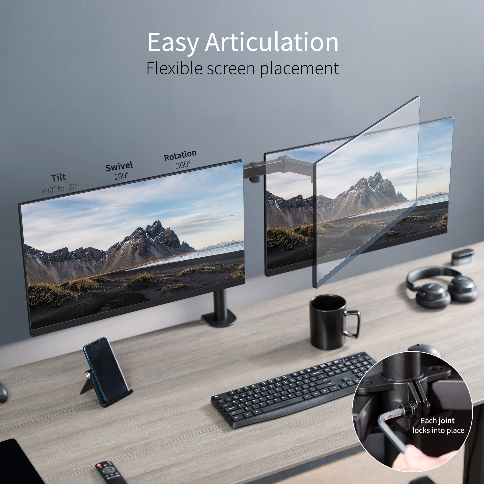 VIVO Dual Monitor Stand - Adjustable Desk Mount for 13 to 32 Inch Screens - Ergonomic VESA Compatible Monitor Arm for Home Office, Gaming & Workstation Setup