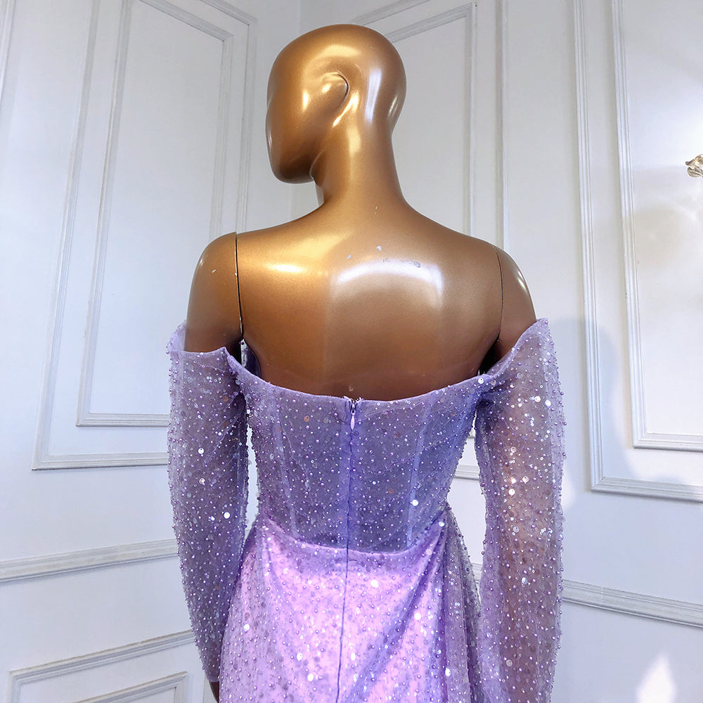 Elegant Beaded Lilac Mermaid Evening Gown with Overskirt for Women - 2025 Formal Party Dress LA71630 | Perfect for Prom, Wedding Guest & Black Tie Events