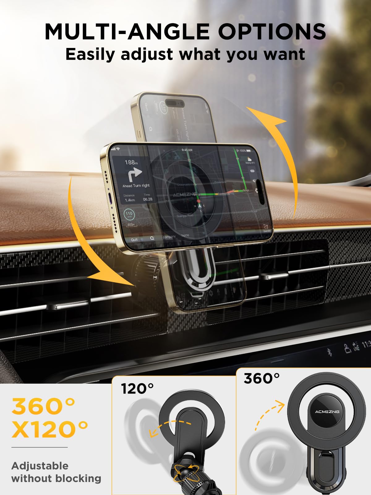 Sturdy MagSafe Car Vent Mount for iPhone - 360° Adjustable Metal Hook with Strong Magnet | Never Shaking Phone Holder for All Smartphones & Car Models | Perfect for Hands-Free Navigation & Safe Driving