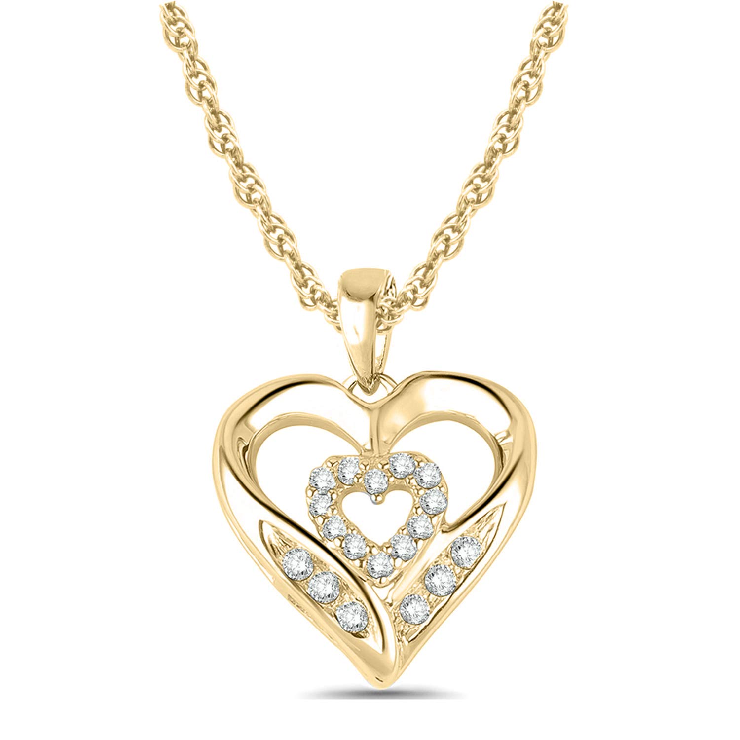 Valentine's Day Diamond Heart Pendant Necklace for Women - 1/10ct, 1/4ct & 1/2ct Options in 10K White, Yellow & Rose Gold - 18