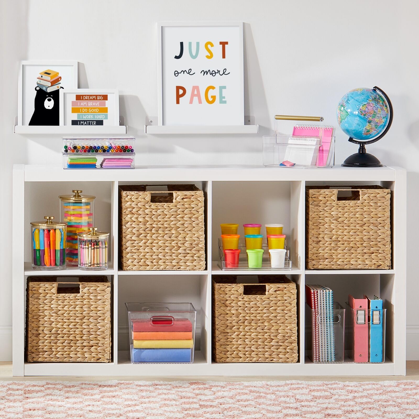 mDesign Natural Woven Hyacinth Cube Organizer Basket with Handles - 4 Pack Storage Bins for Bathroom, Laundry Room, Nursery & Cubby Units - Perfect for Organizing Blankets, Books & Home Essentials | Space-Saving Home Decor Solution