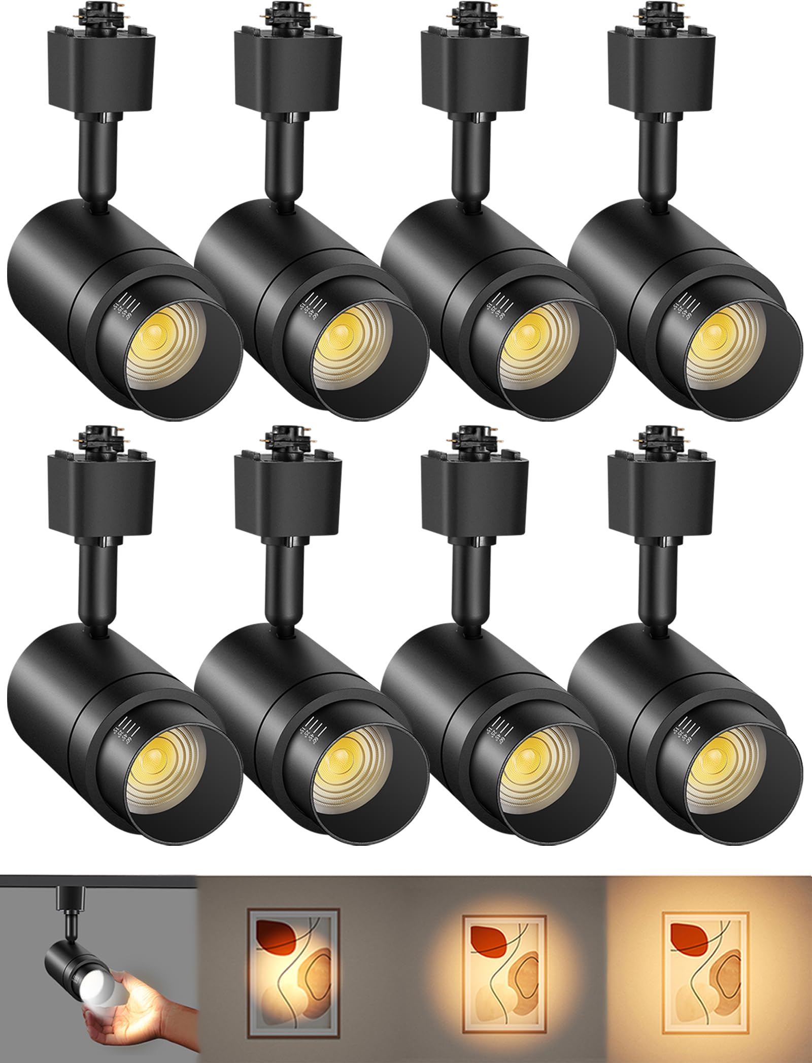 Dimmable LED Track Lighting Fixtures - 8 Pack Zoomable H Track Light Heads, 12W 3000K Black CRI90 for Ceiling Spot Lights | Perfect for Retail Stores, Galleries & Home Accent Lighting
