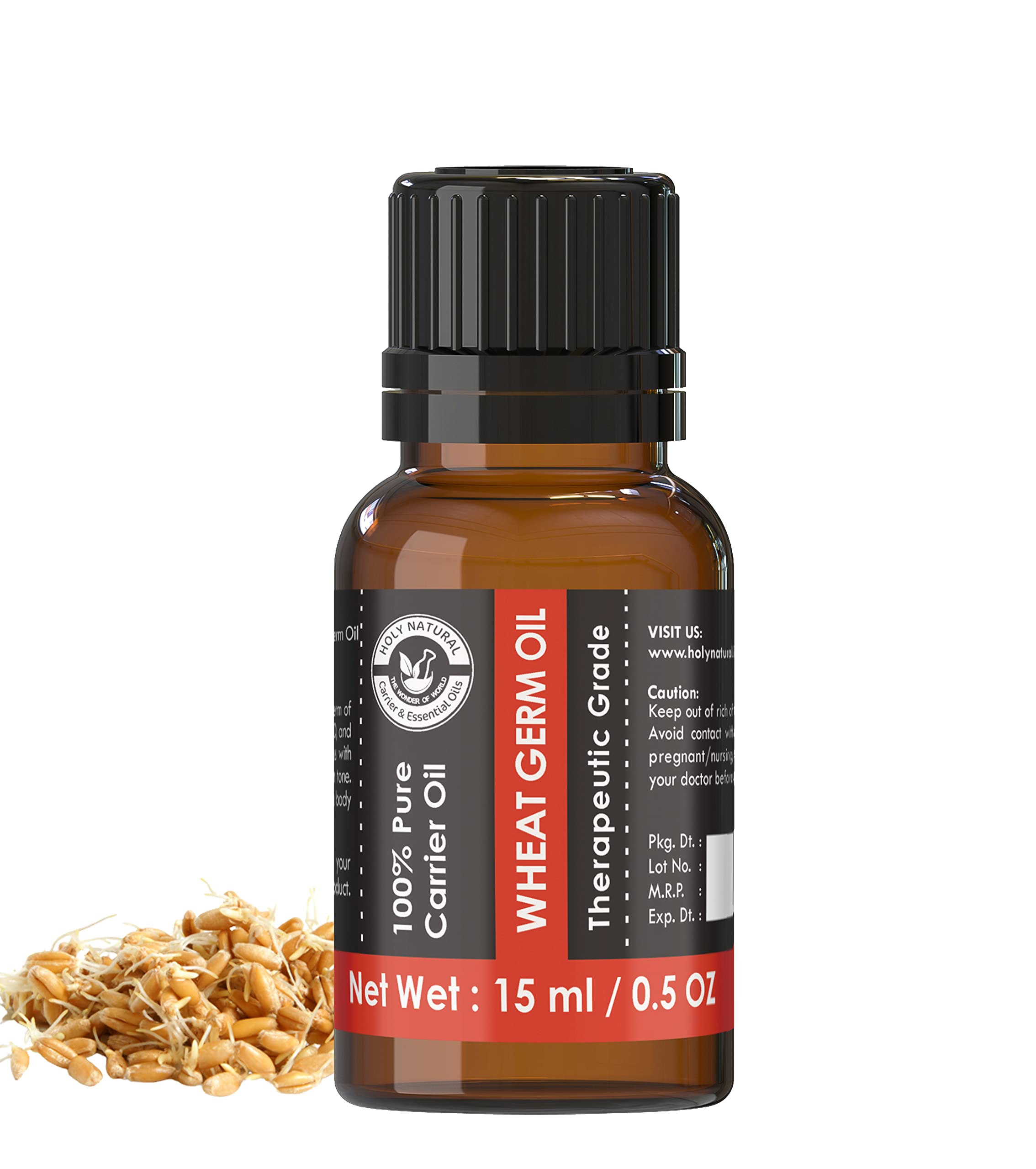 **Holy Natural 100% Pure Wheat Germ Carrier Oil 15ml with Dropper - Undiluted Therapeutic Grade for Skin Care, Hair Growth, Anti-Aging, Face & Body Moisturizer - Perfect for Massage, Aromatherapy & DIY Beauty Recipes**