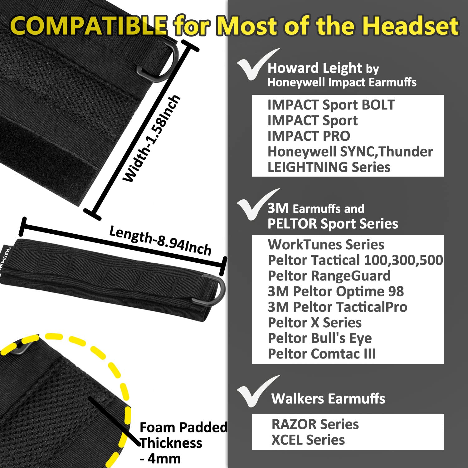 PROHEAR HC01 Tactical Advanced Earmuff Cover - Modular Replacement for 3M WorkTunes, Peltor, Howard Leight, Impact & Walker Razor Headsets (Black) - Perfect for Shooting Ranges, Construction Sites & Outdoor Work