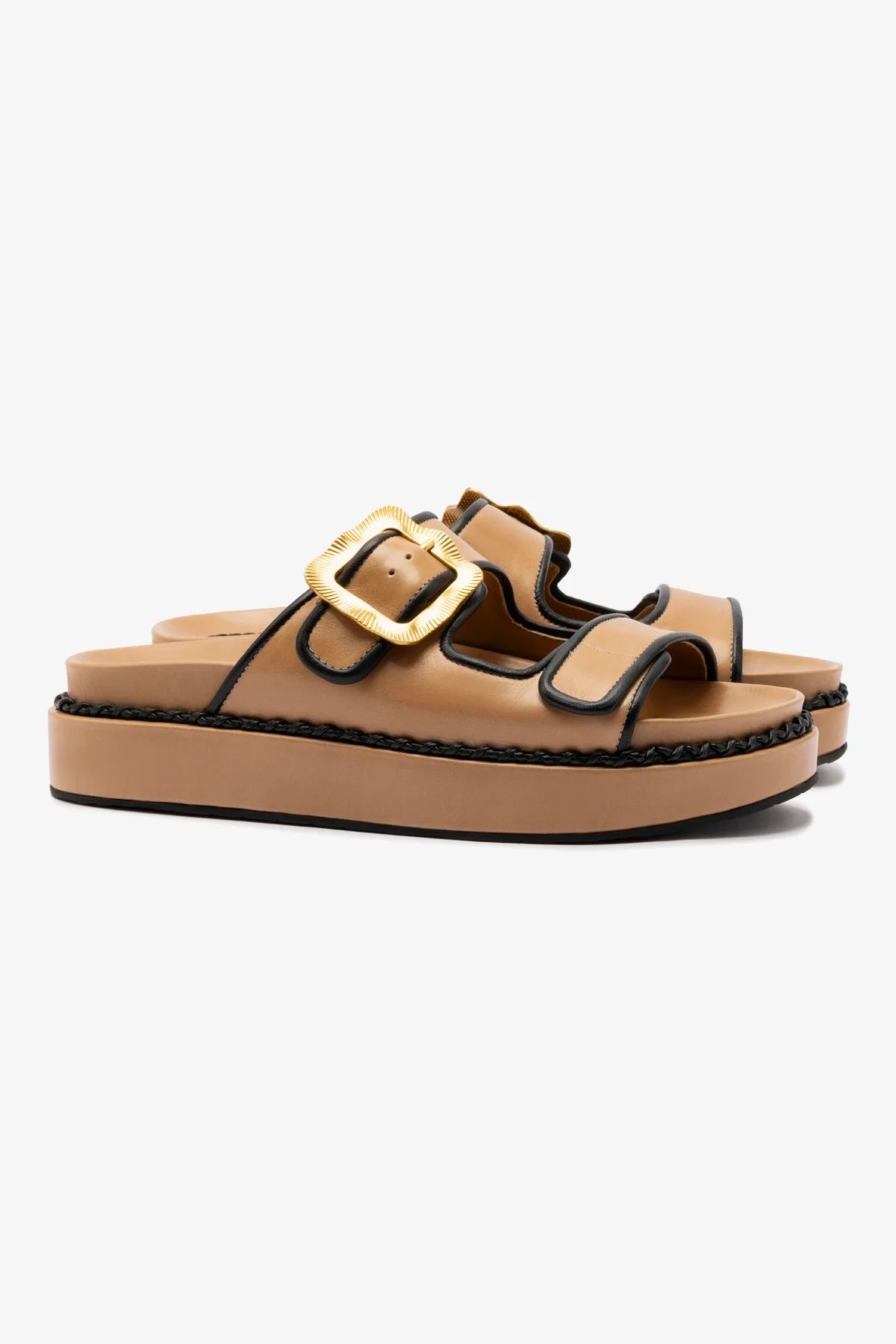 Premium Hazelnut Leather Maui Slide Sandals with Black Trimming - Comfortable & Stylish for Beach, Vacation, and Summer Outfits
