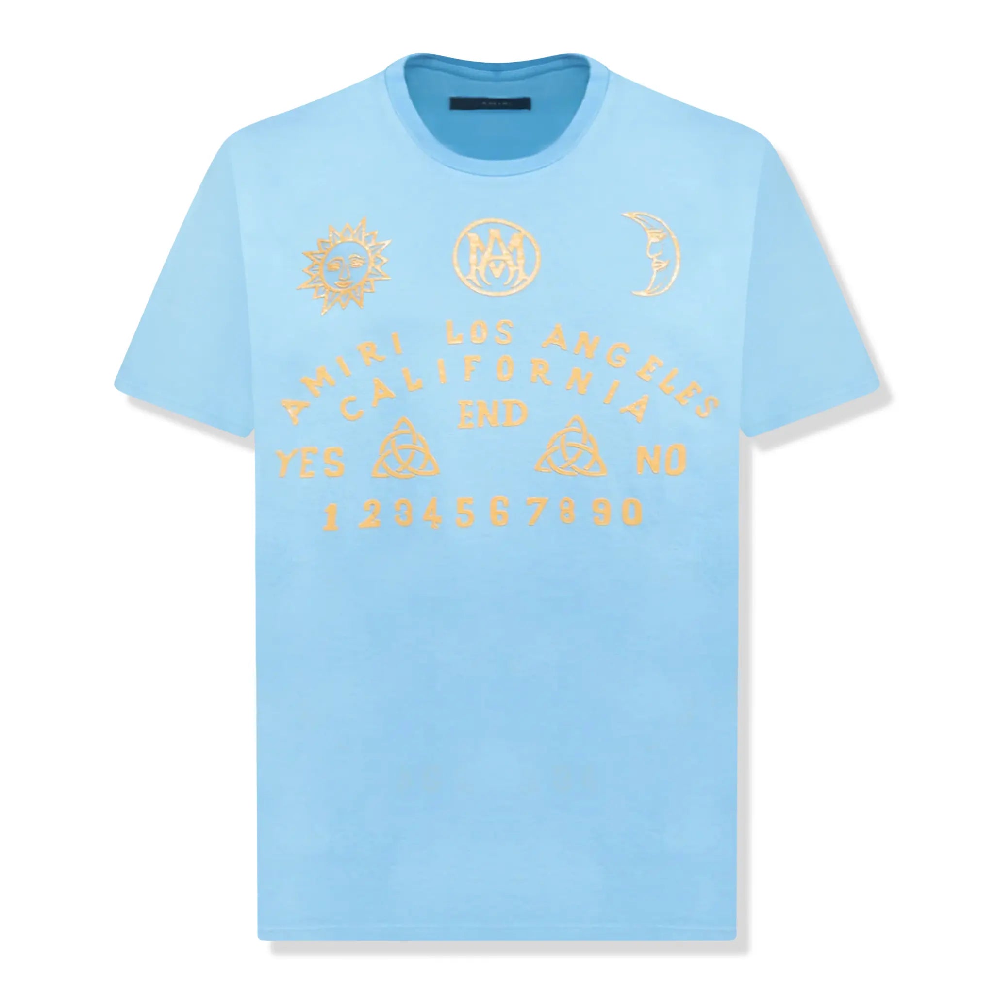 Amiri Ouija Board Carolina Blue Graphic T-Shirt for Men - Vintage Inspired Casual Tee for Streetwear & Music Festivals