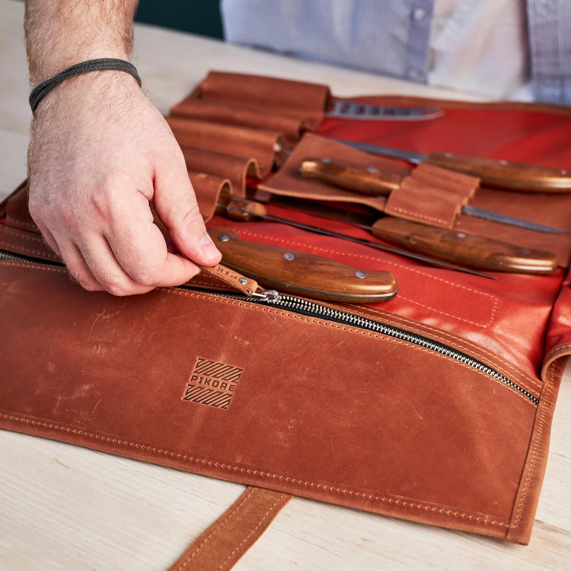 Premium Waxed Canvas Knife Roll for Chefs - Durable & Water-Resistant Knife Storage Bag - Perfect for Professional Kitchens, Culinary School & Outdoor Cooking