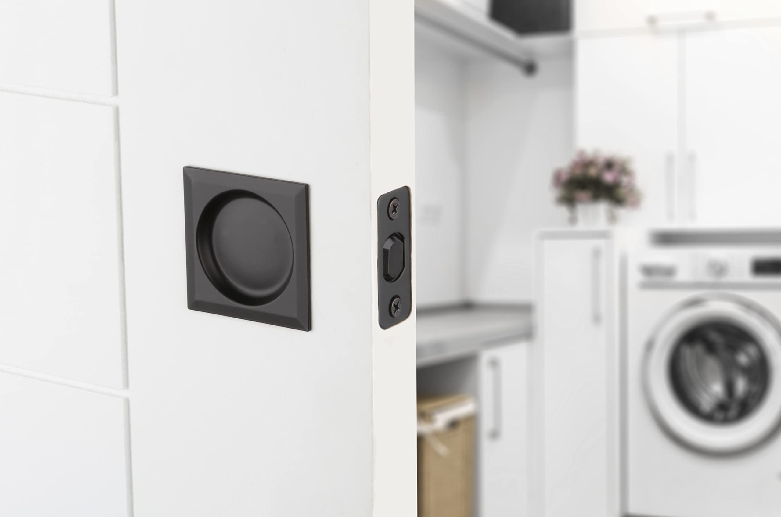 Kwikset 334SQT-26 Square Passage Pocket Door Lock - Bright Chrome Finish - Secure Sliding Door Lock for Bedroom, Closet & Bathroom Privacy