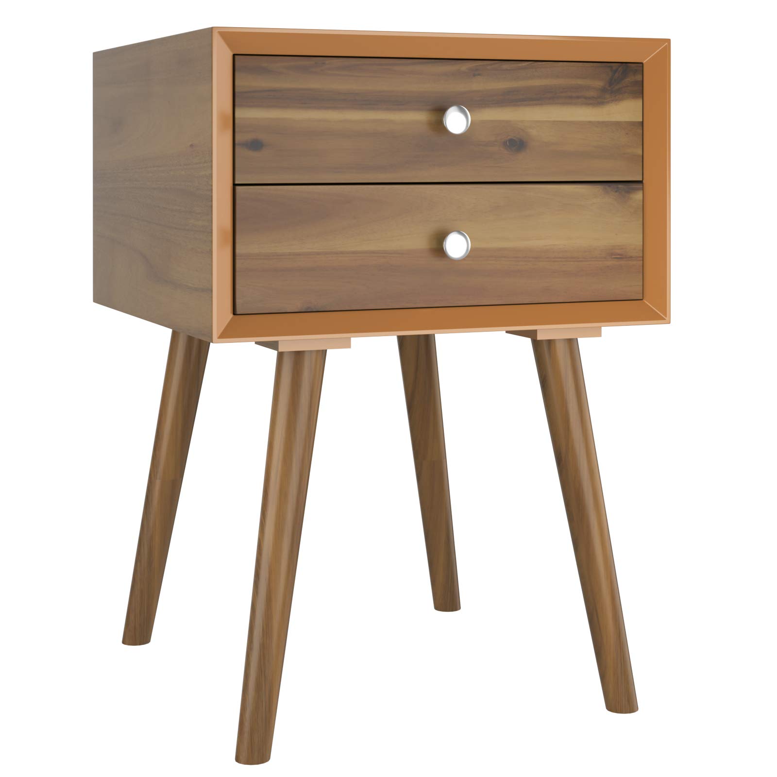 Giantex Mid-Century Modern Wooden End Table with Drawers & Storage - Multipurpose Accent Side Table for Bedroom, Living Room, Office - Natural Wood Nightstand for Home Decor & Organization