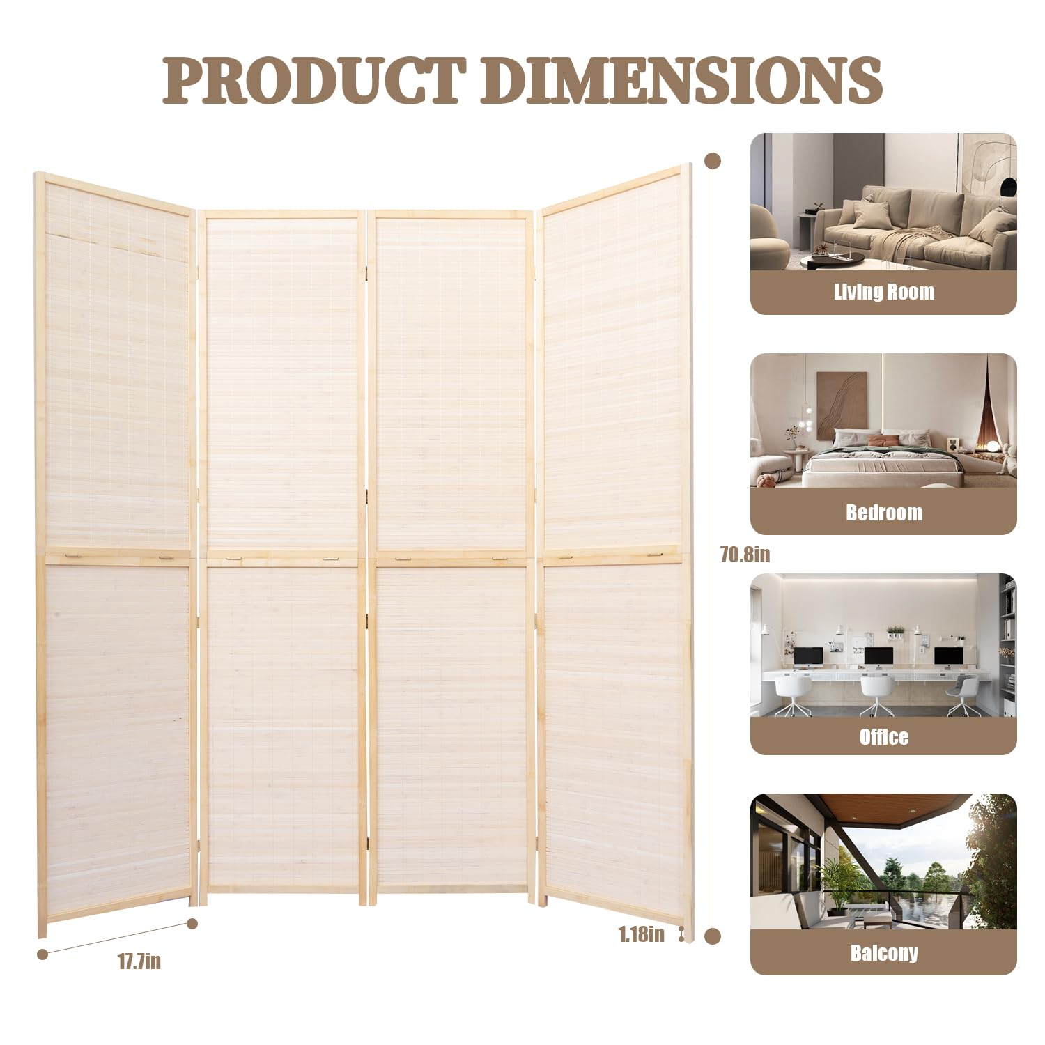 6FT Bamboo Room Divider Privacy Screen - Handmade Woven Mesh Folding Partition Panels for Home & Office | Freestanding 2-in-1 Multifunctional Wall Separator | Perfect for Living Room, Bedroom, Studio and Workspace Privacy Solutions