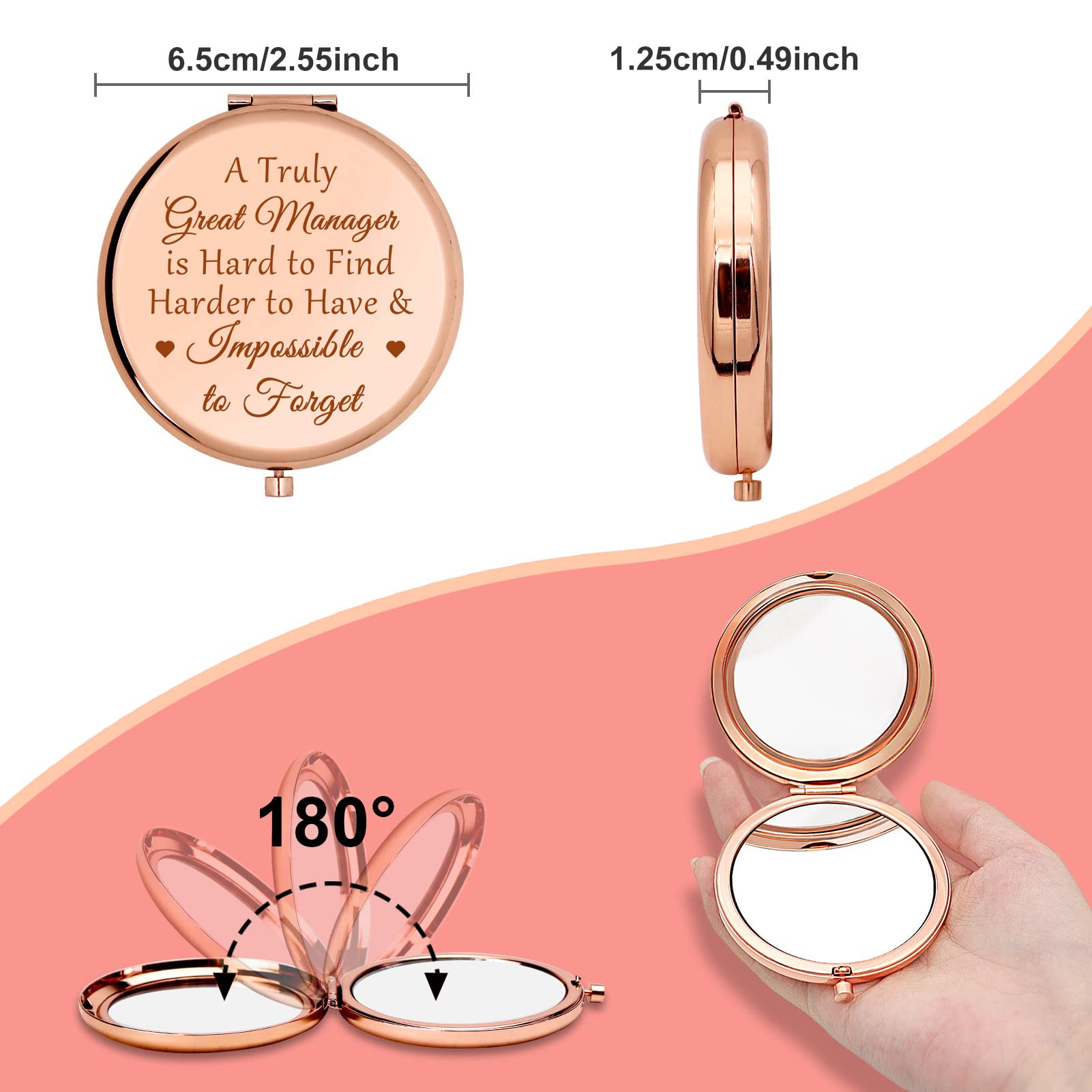 Best Manager Appreciation Gifts - Personalized Compact Makeup Mirror for Women Leaders, Bosses & Coworkers | Birthday, Retirement, Farewell & Office Gift Idea | Perfect for Professional Use, Home Vanity & Travel