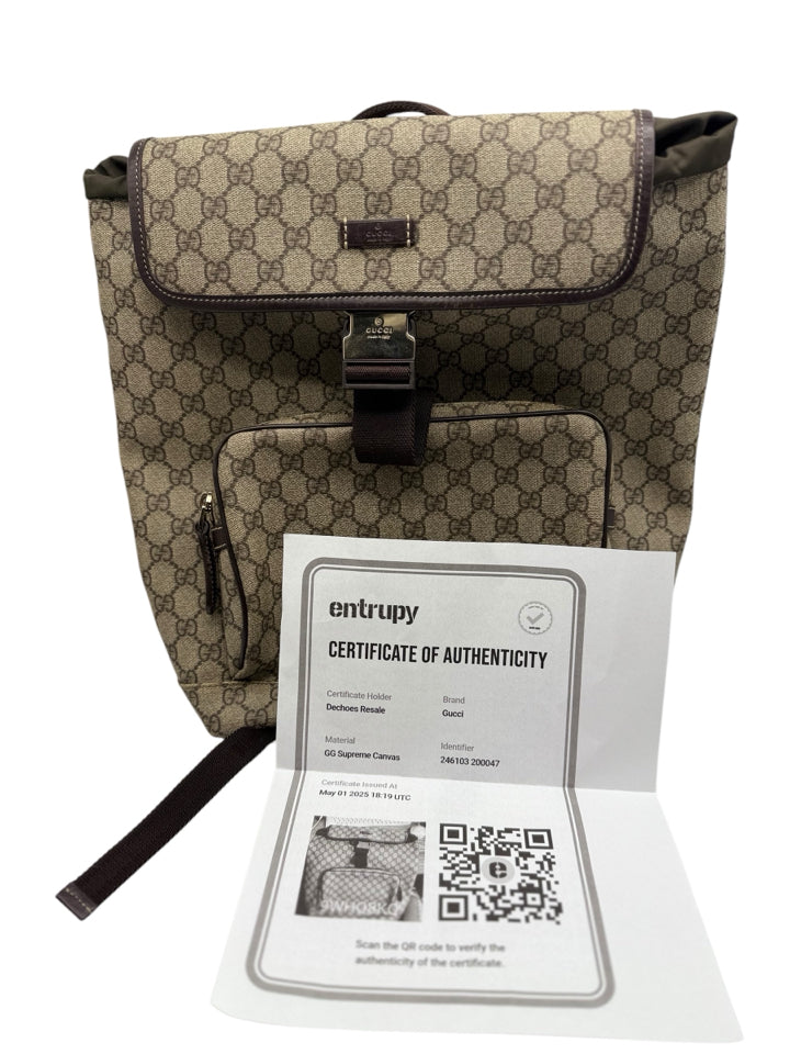 Gucci Supreme Medium Unisex Backpack - Tan Coated Canvas Design for Men & Women | Perfect for Travel, Work & School | Durable & Stylish Backpack for Everyday Use
